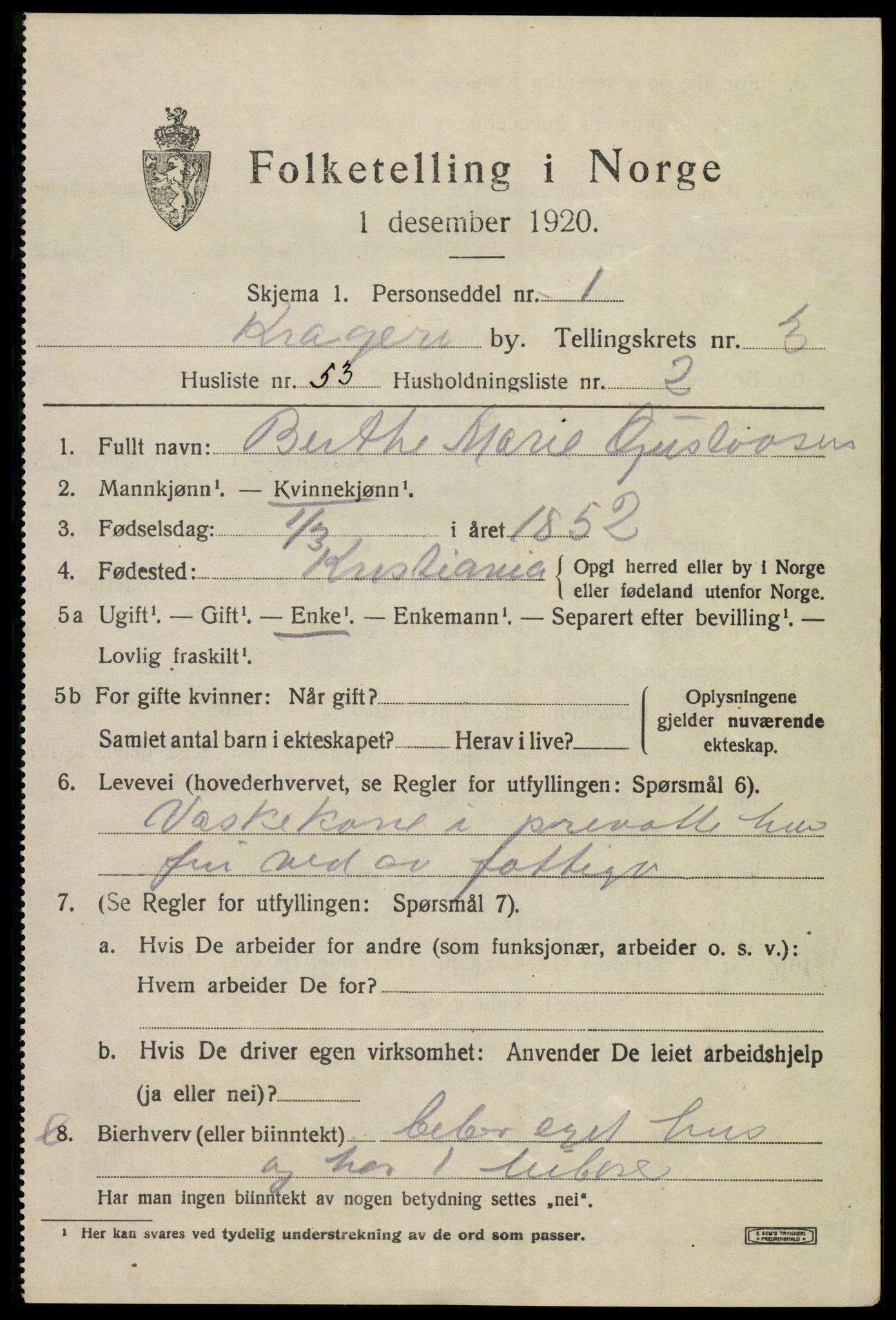 SAKO, 1920 census for Kragerø, 1920, p. 7685
