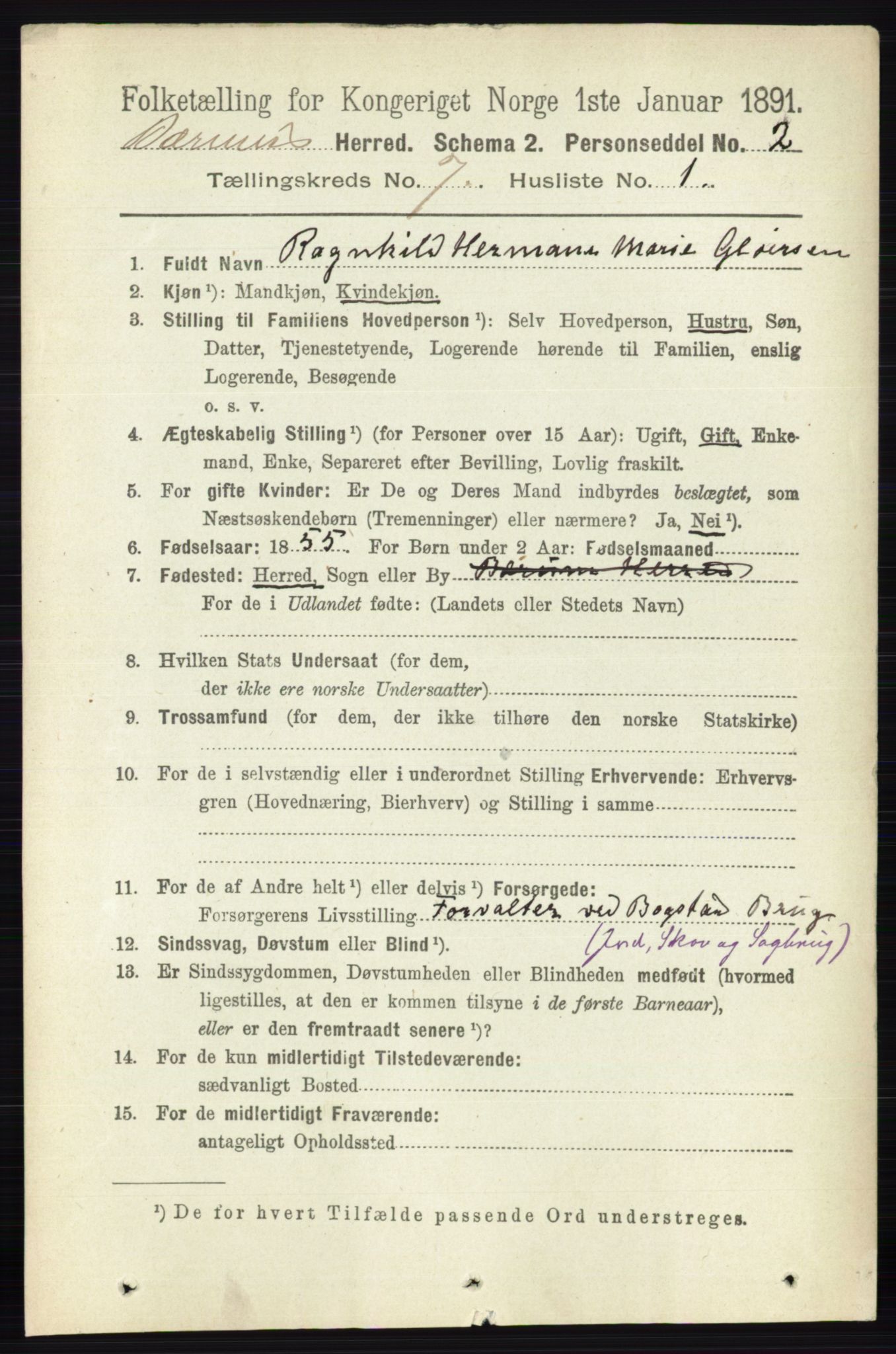 RA, 1891 census for 0219 Bærum, 1891, p. 4081