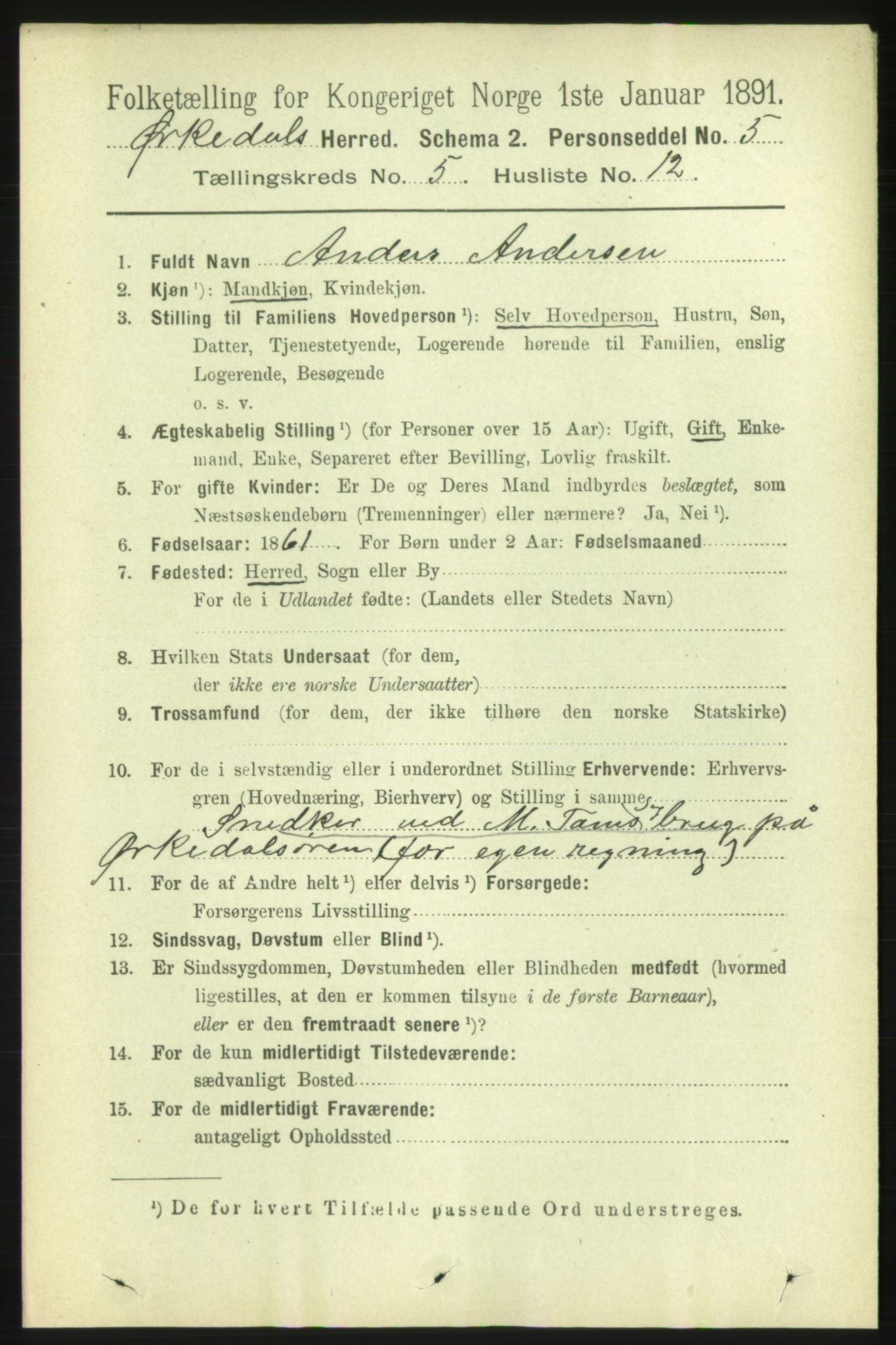 RA, 1891 census for 1638 Orkdal, 1891, p. 2587