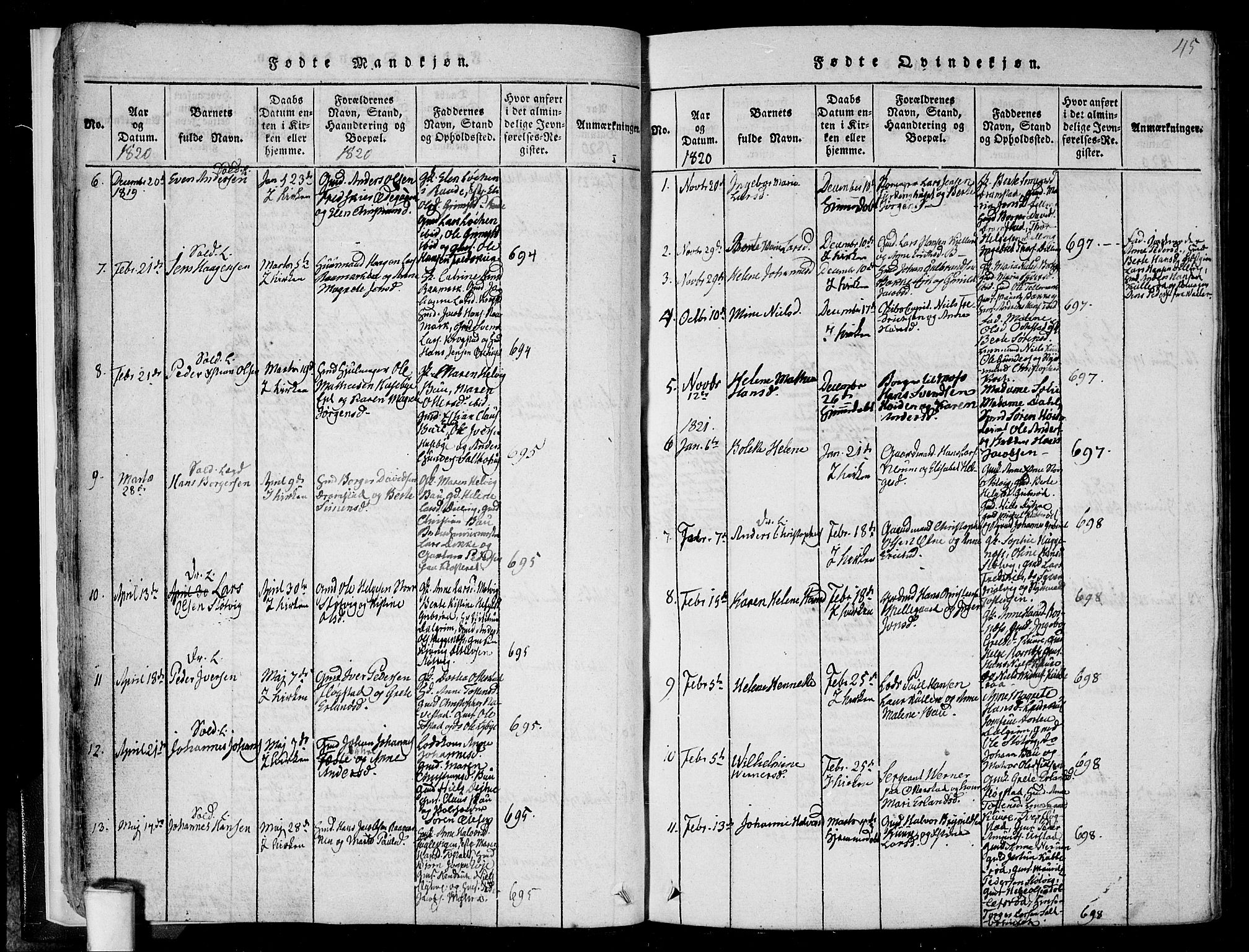 Rygge prestekontor Kirkebøker, SAO/A-10084b/F/Fa/L0003: Parish register (official) no. 3, 1814-1836, p. 44-45