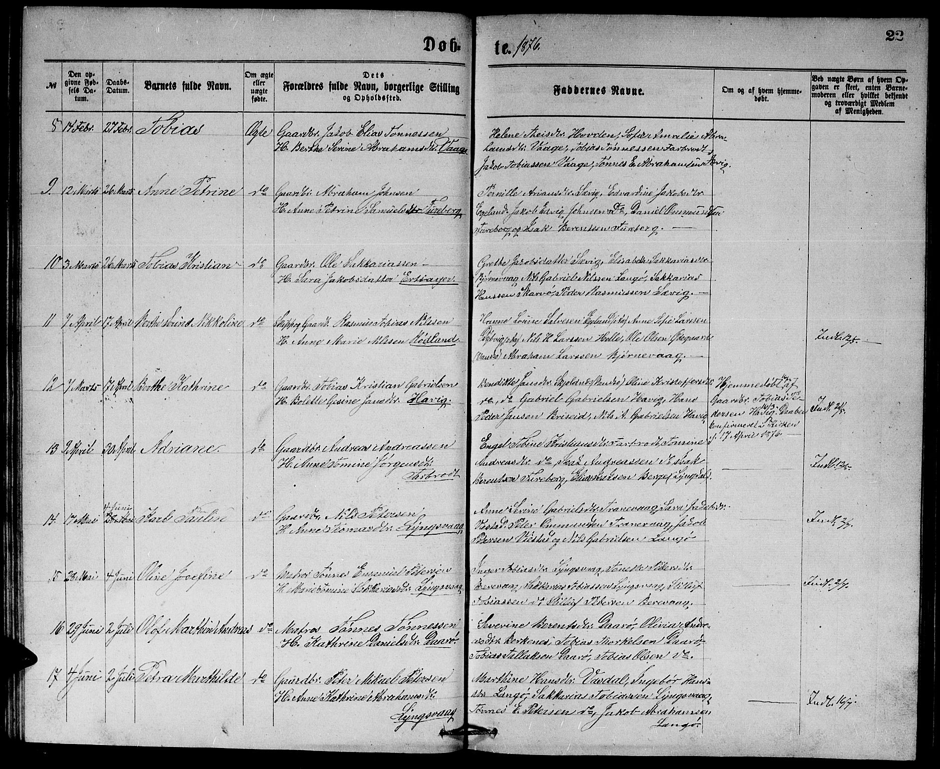 Herad sokneprestkontor, AV/SAK-1111-0018/F/Fb/Fbb/L0003: Parish register (copy) no. B 3, 1872-1889, p. 22