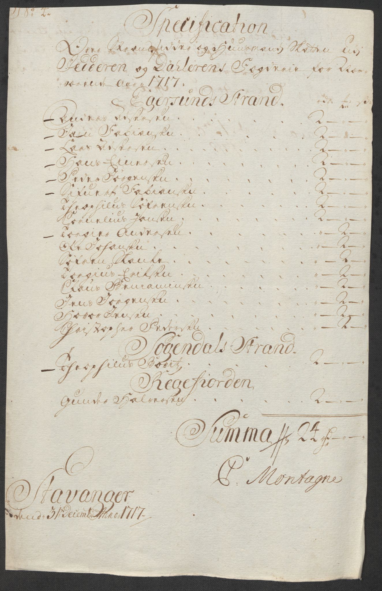 Rentekammeret inntil 1814, Reviderte regnskaper, Fogderegnskap, RA/EA-4092/R46/L2742: Fogderegnskap Jæren og Dalane, 1717, p. 31