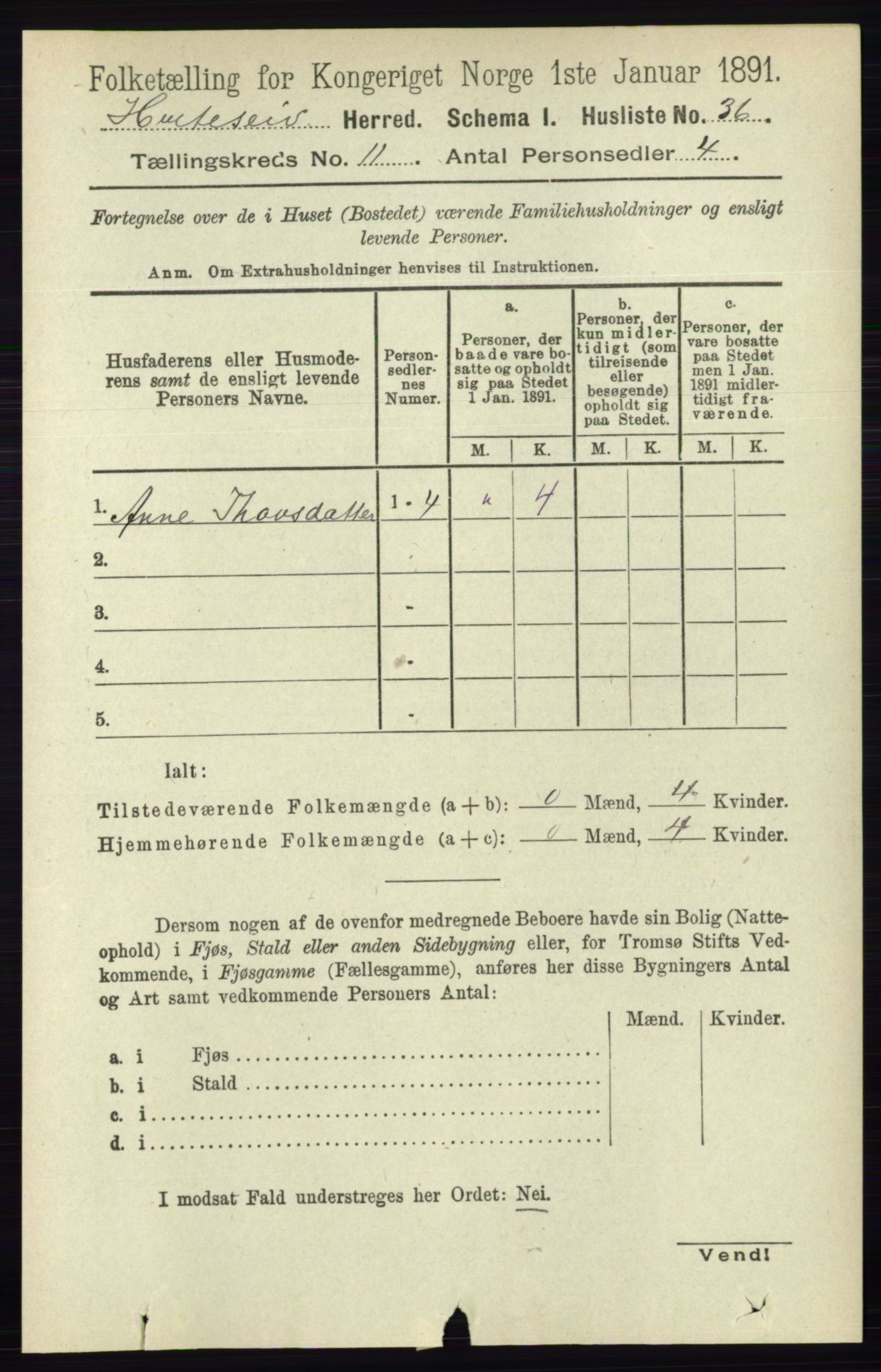 RA, 1891 census for 0829 Kviteseid, 1891, p. 2536