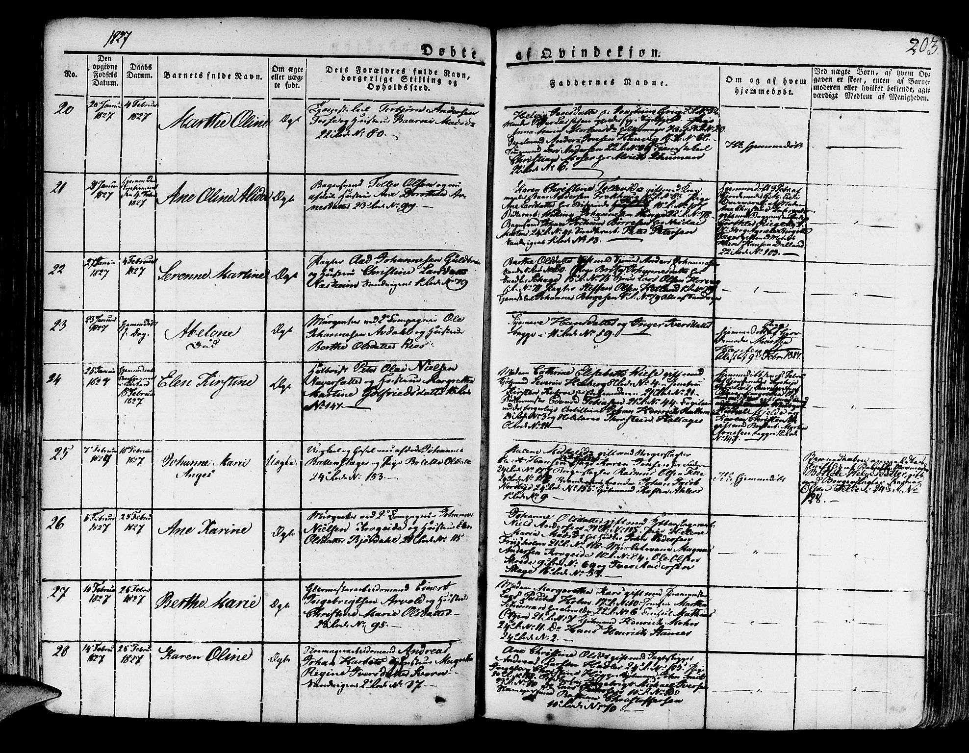 Korskirken sokneprestembete, SAB/A-76101/H/Haa/L0014: Parish register (official) no. A 14, 1823-1835, p. 203