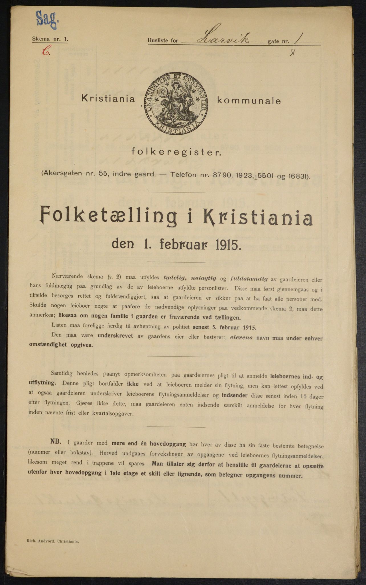 OBA, Municipal Census 1915 for Kristiania, 1915, p. 56572