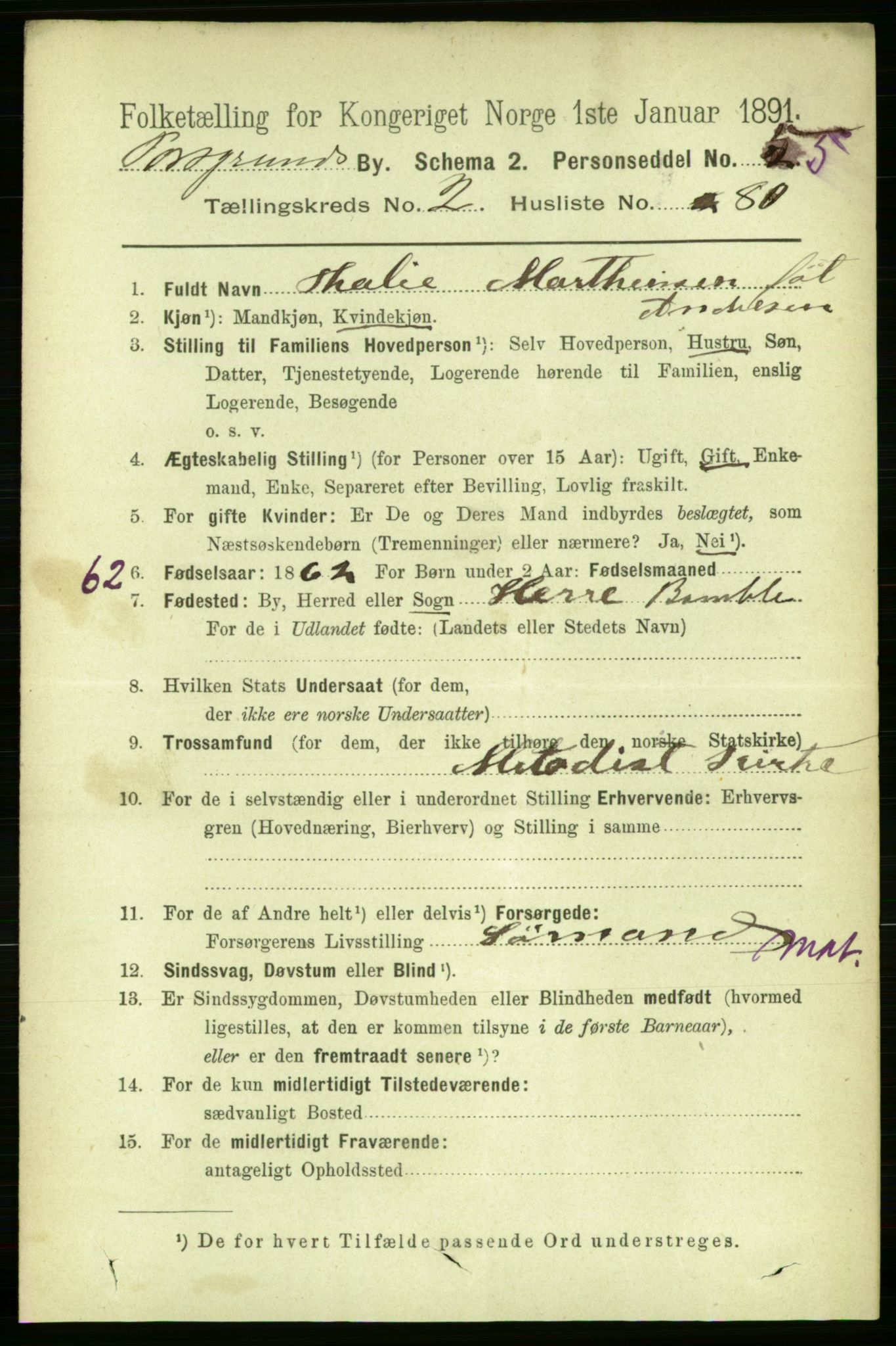 RA, 1891 census for 0805 Porsgrunn, 1891, p. 2775