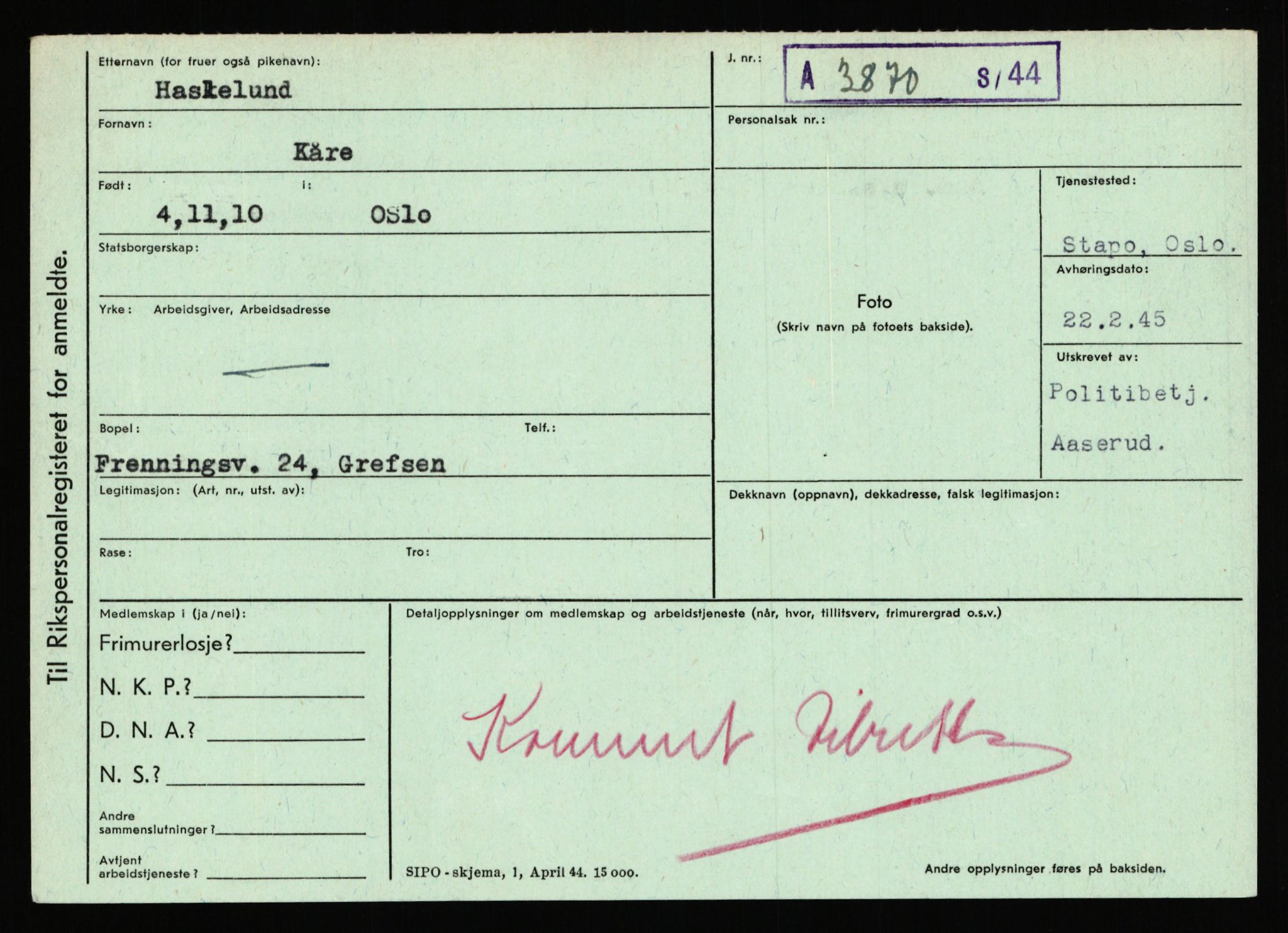 Statspolitiet - Hovedkontoret / Osloavdelingen, AV/RA-S-1329/C/Ca/L0006: Hanche - Hokstvedt, 1943-1945, p. 1980