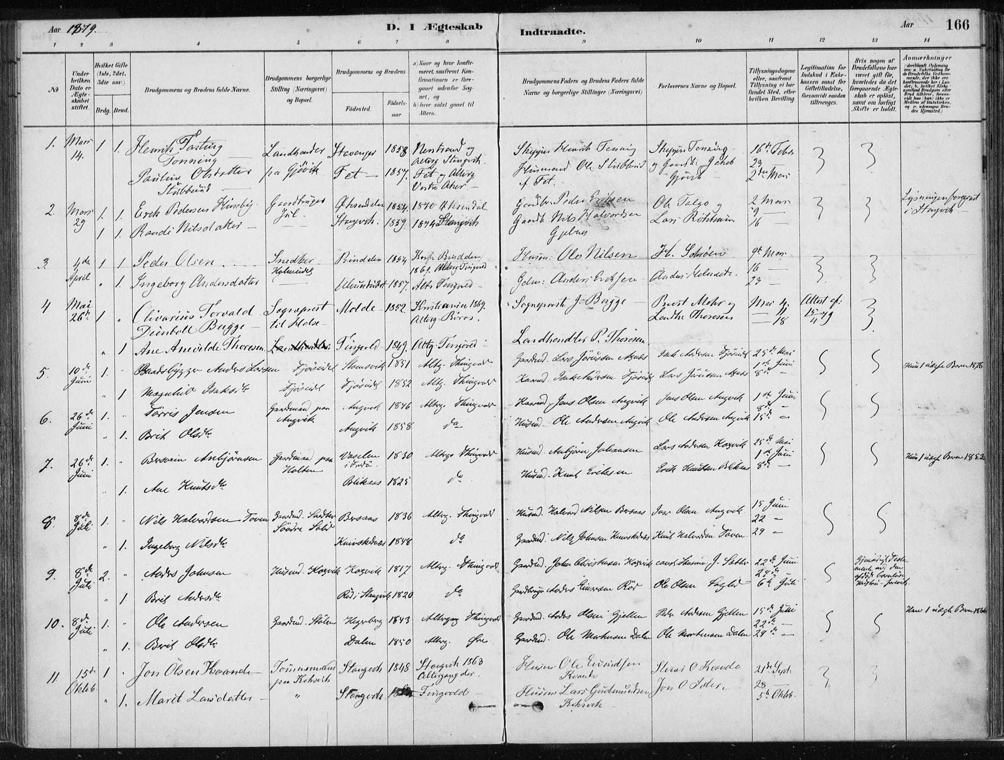 Ministerialprotokoller, klokkerbøker og fødselsregistre - Møre og Romsdal, SAT/A-1454/586/L0987: Parish register (official) no. 586A13, 1879-1892, p. 166