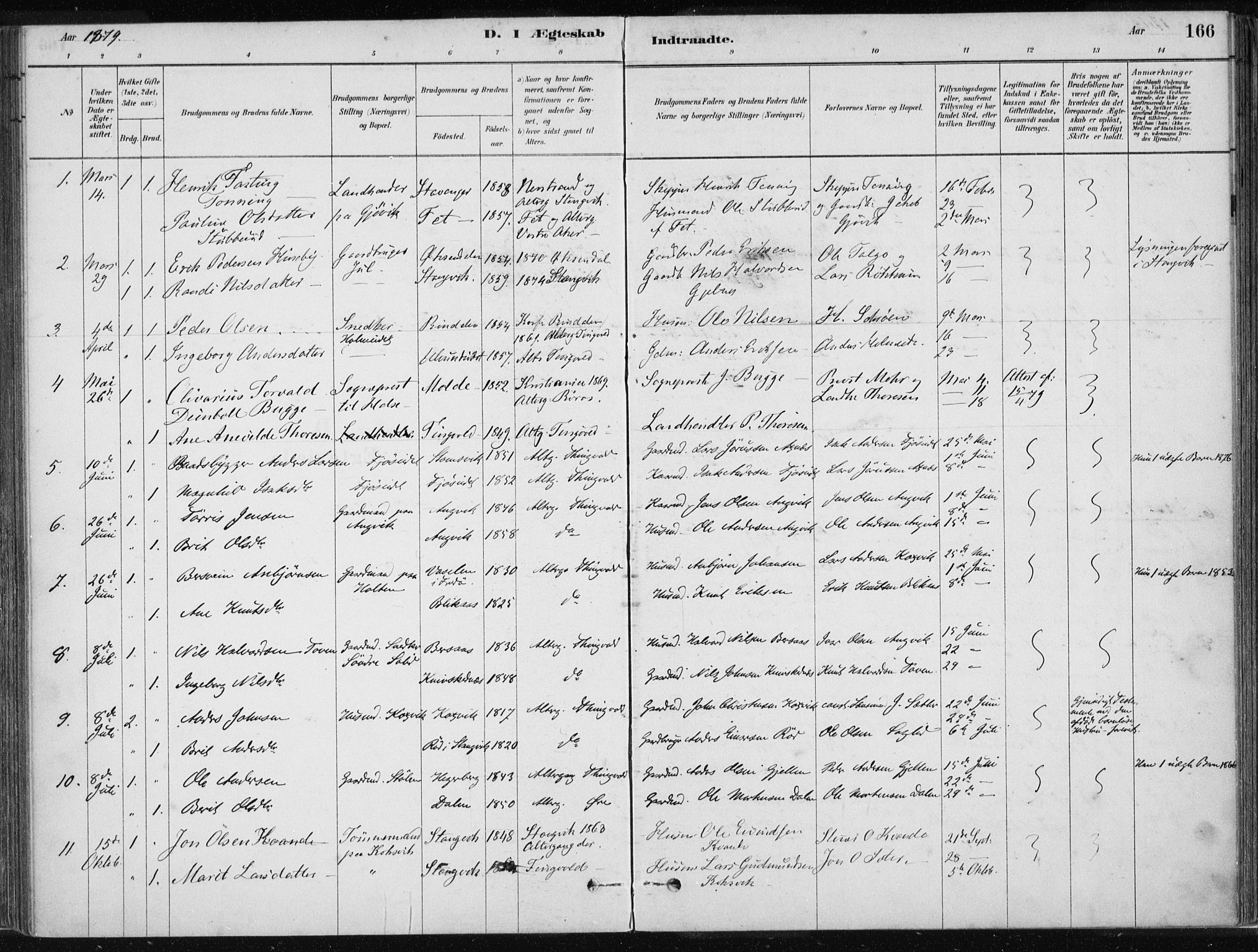 Ministerialprotokoller, klokkerbøker og fødselsregistre - Møre og Romsdal, AV/SAT-A-1454/586/L0987: Parish register (official) no. 586A13, 1879-1892, p. 166