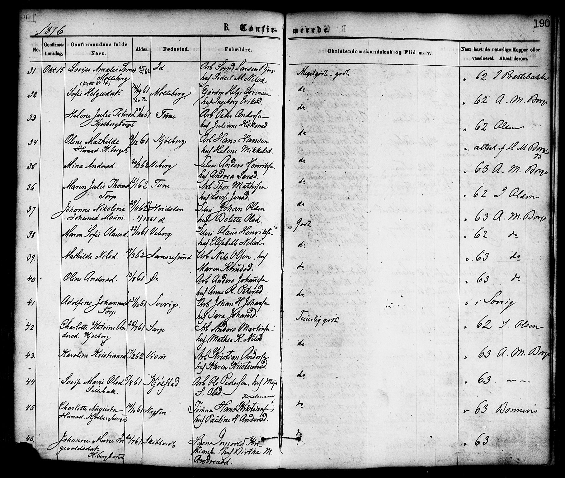 Borge prestekontor Kirkebøker, SAO/A-10903/F/Fa/L0007: Parish register (official) no. I 7, 1875-1886, p. 190