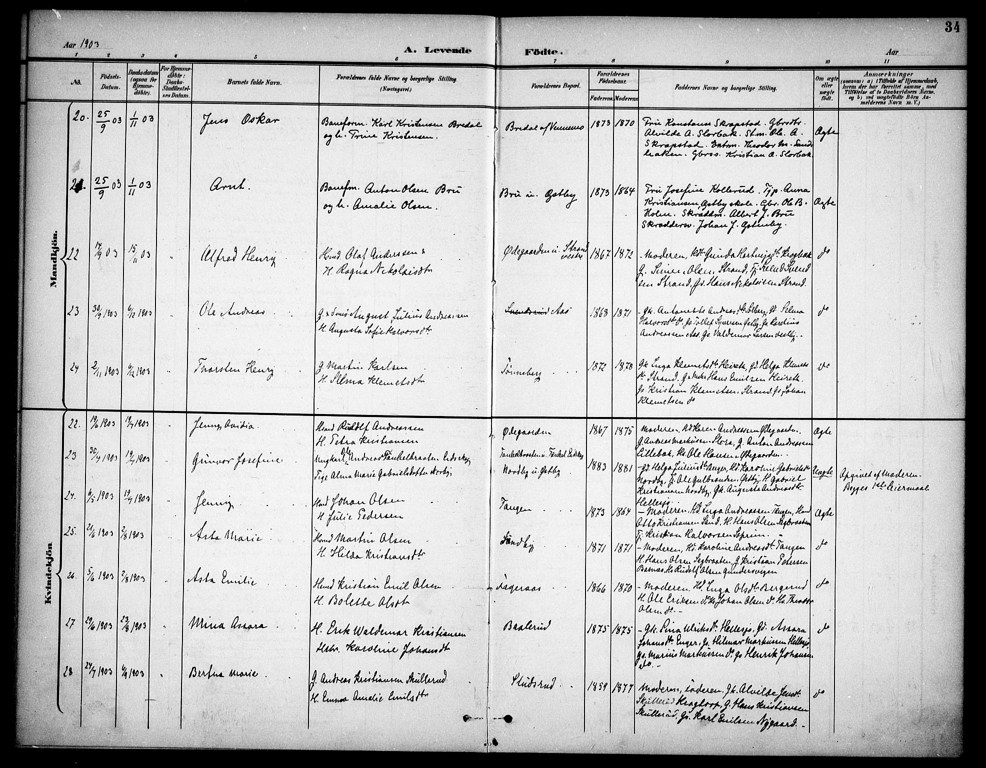 Høland prestekontor Kirkebøker, AV/SAO-A-10346a/F/Fb/L0003: Parish register (official) no. II 3, 1897-1912, p. 34