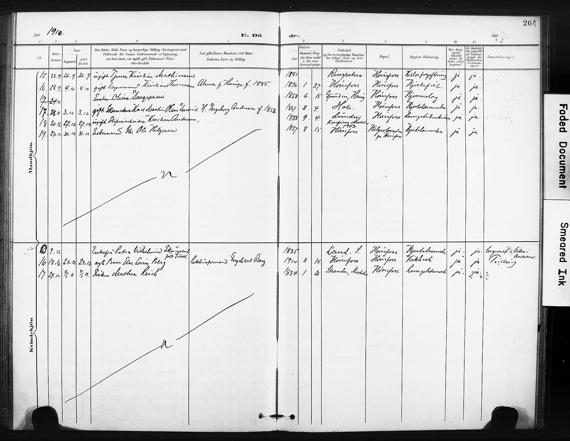 Hønefoss kirkebøker, AV/SAKO-A-609/F/Fa/L0003: Parish register (official) no. 3, 1900-1913, p. 264