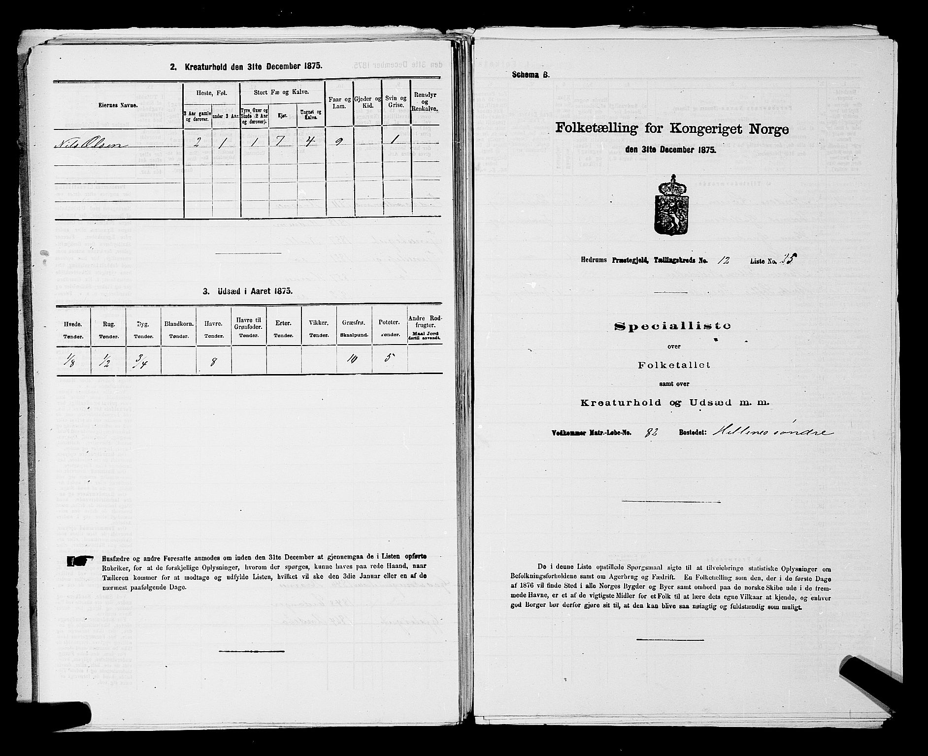 SAKO, 1875 census for 0727P Hedrum, 1875, p. 1159