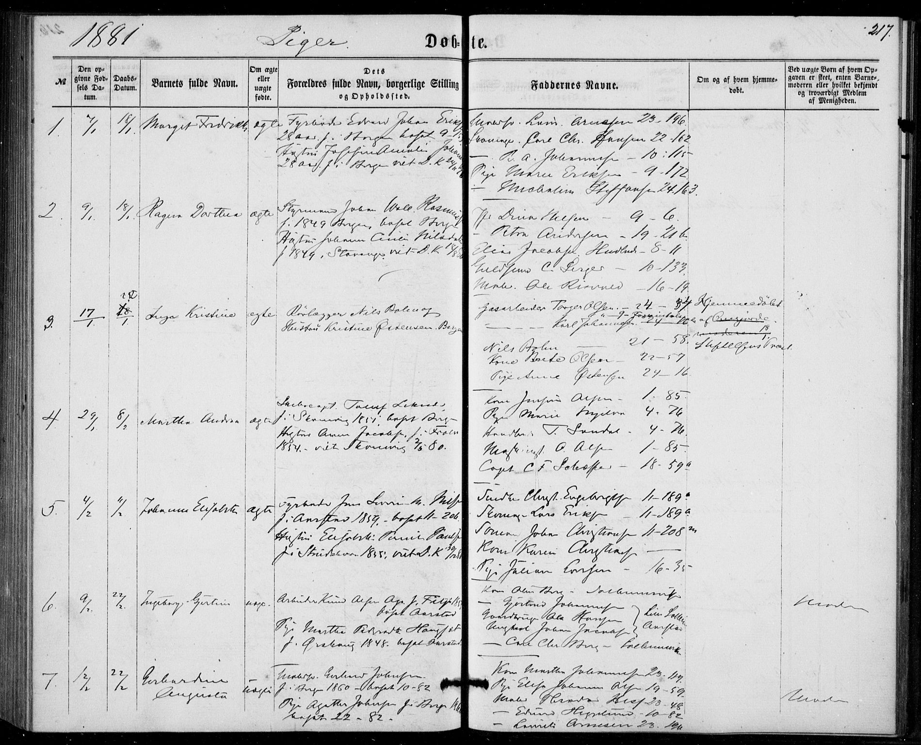 Fødselsstiftelsens sokneprestembete, ført av overlegen*, SAB/-: Parish register (official) no. A 1, 1863-1883, p. 217