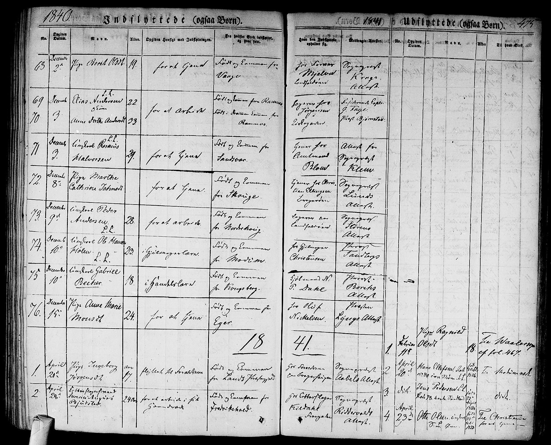 Bragernes kirkebøker, SAKO/A-6/F/Fb/L0001: Parish register (official) no. II 1, 1830-1847, p. 475