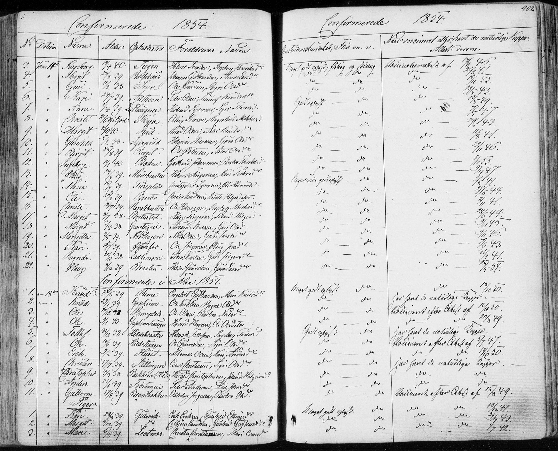 Nes kirkebøker, SAKO/A-236/F/Fa/L0009: Parish register (official) no. 9, 1834-1863, p. 402