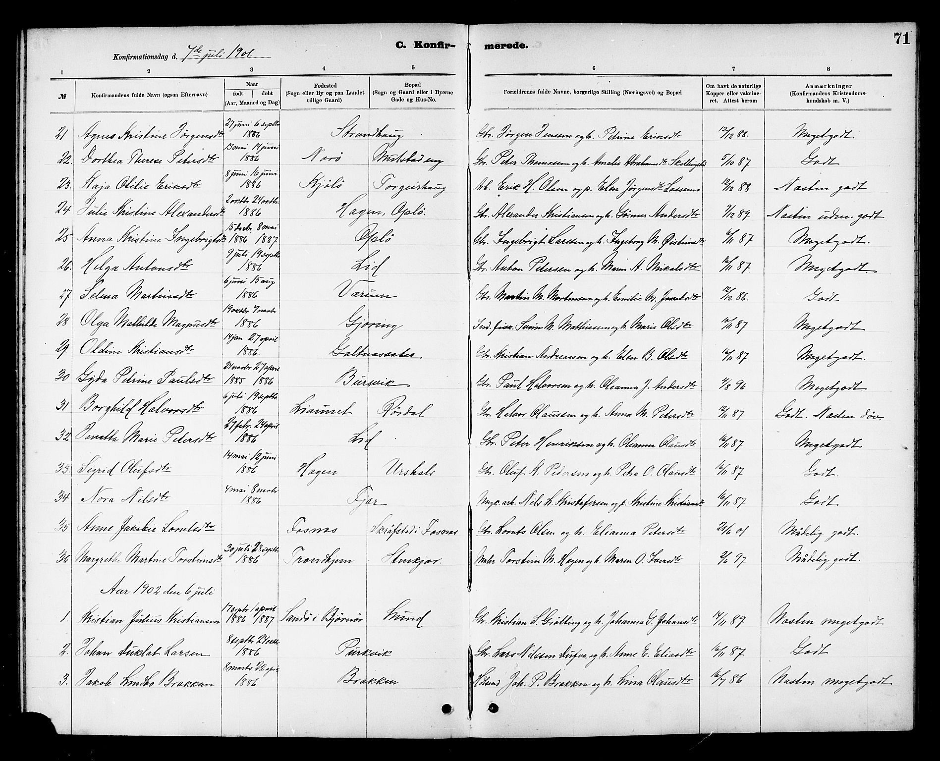 Ministerialprotokoller, klokkerbøker og fødselsregistre - Nord-Trøndelag, AV/SAT-A-1458/780/L0652: Parish register (copy) no. 780C04, 1899-1911, p. 71