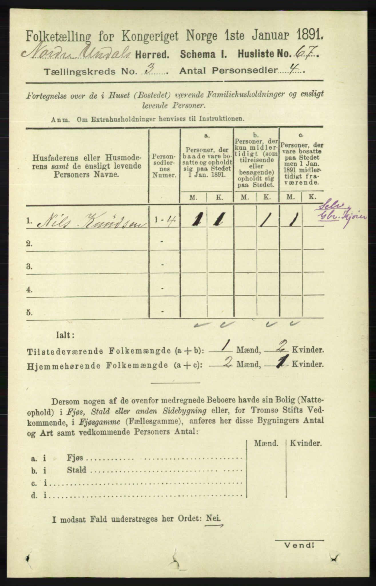 RA, 1891 census for 1028 Nord-Audnedal, 1891, p. 771