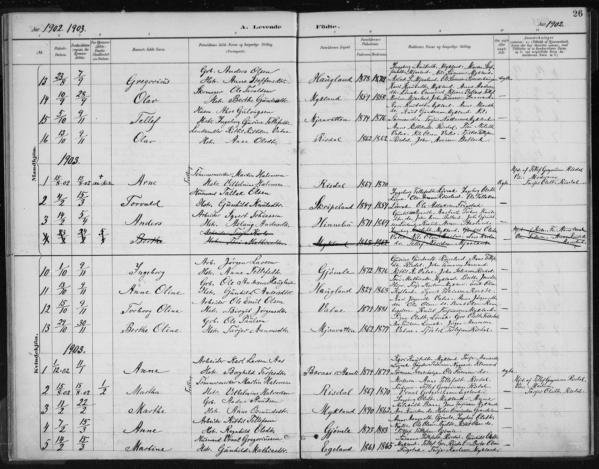 Herefoss sokneprestkontor, SAK/1111-0019/F/Fa/Fac/L0002: Parish register (official) no. A 2, 1887-1915, p. 26