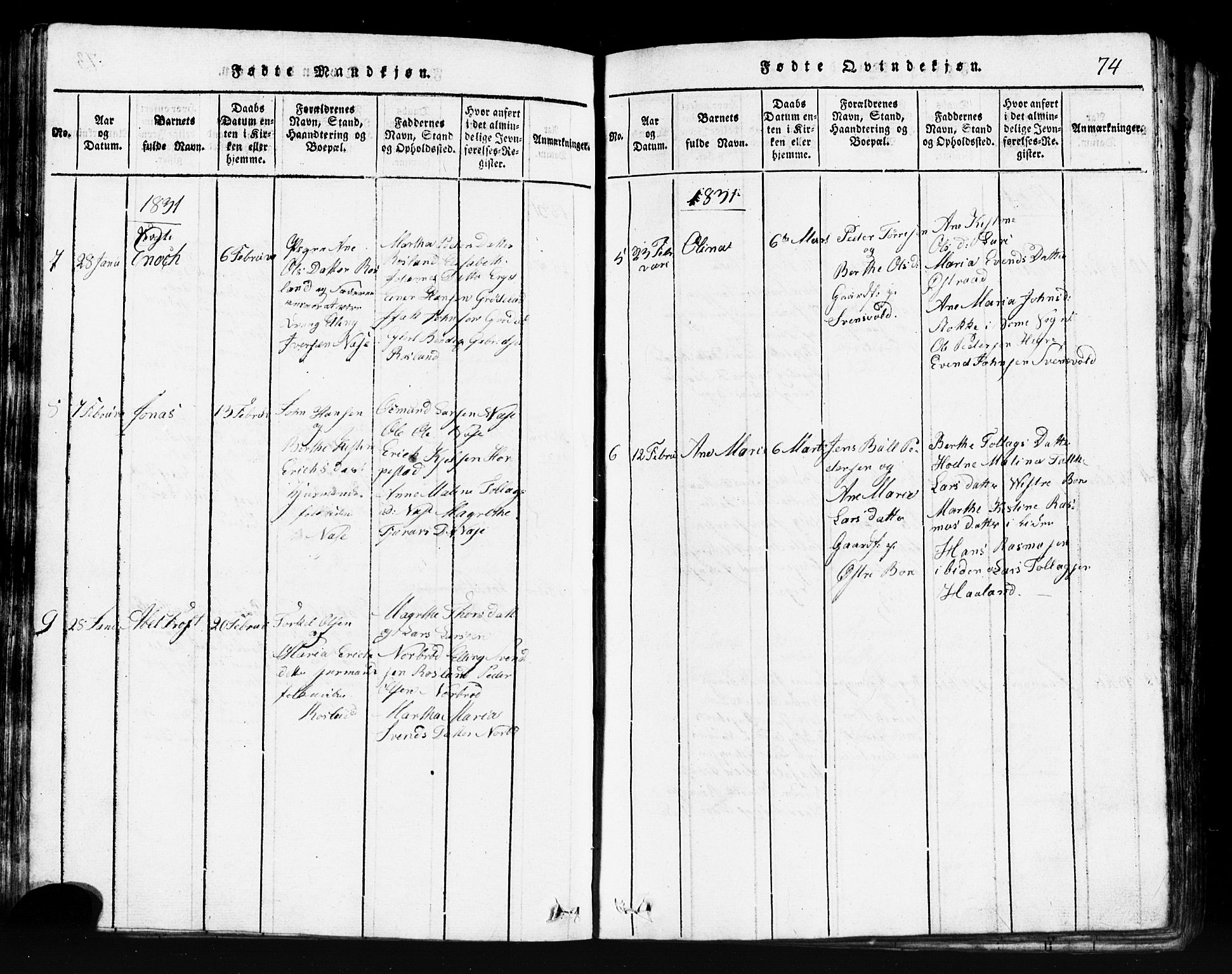 Klepp sokneprestkontor, AV/SAST-A-101803/001/3/30BB/L0001: Parish register (copy) no.  B 1, 1816-1859, p. 74