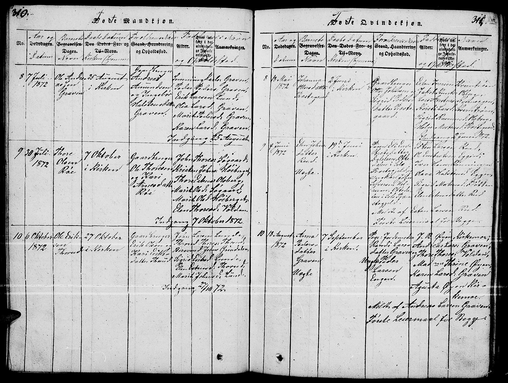 Tynset prestekontor, SAH/PREST-058/H/Ha/Hab/L0004: Parish register (copy) no. 4, 1814-1879, p. 310-311