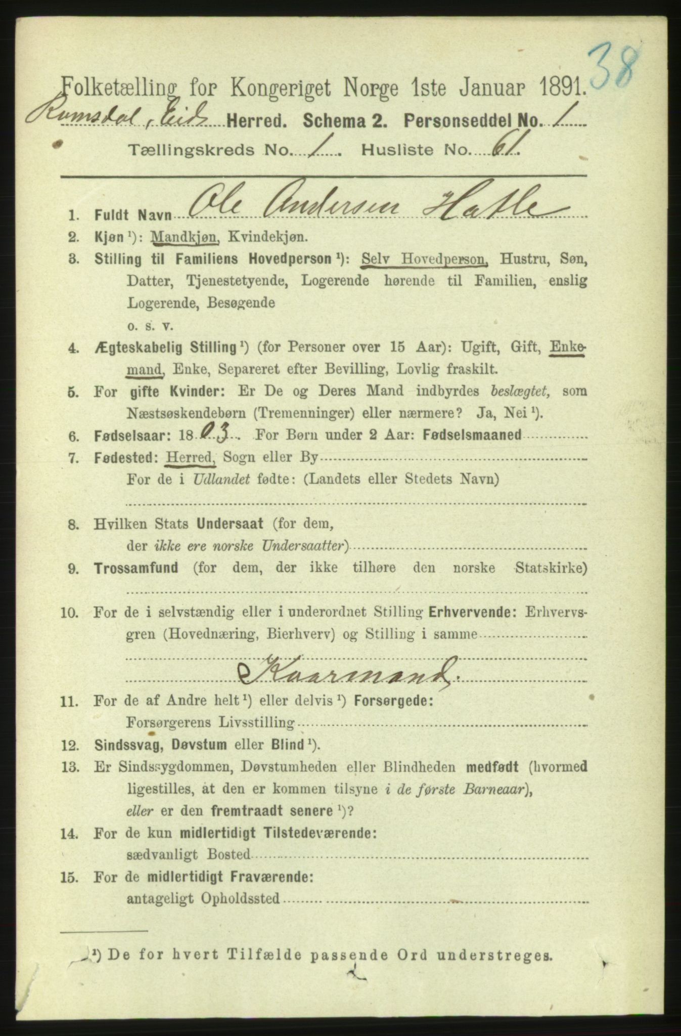 RA, 1891 census for 1538 Eid, 1891, p. 411