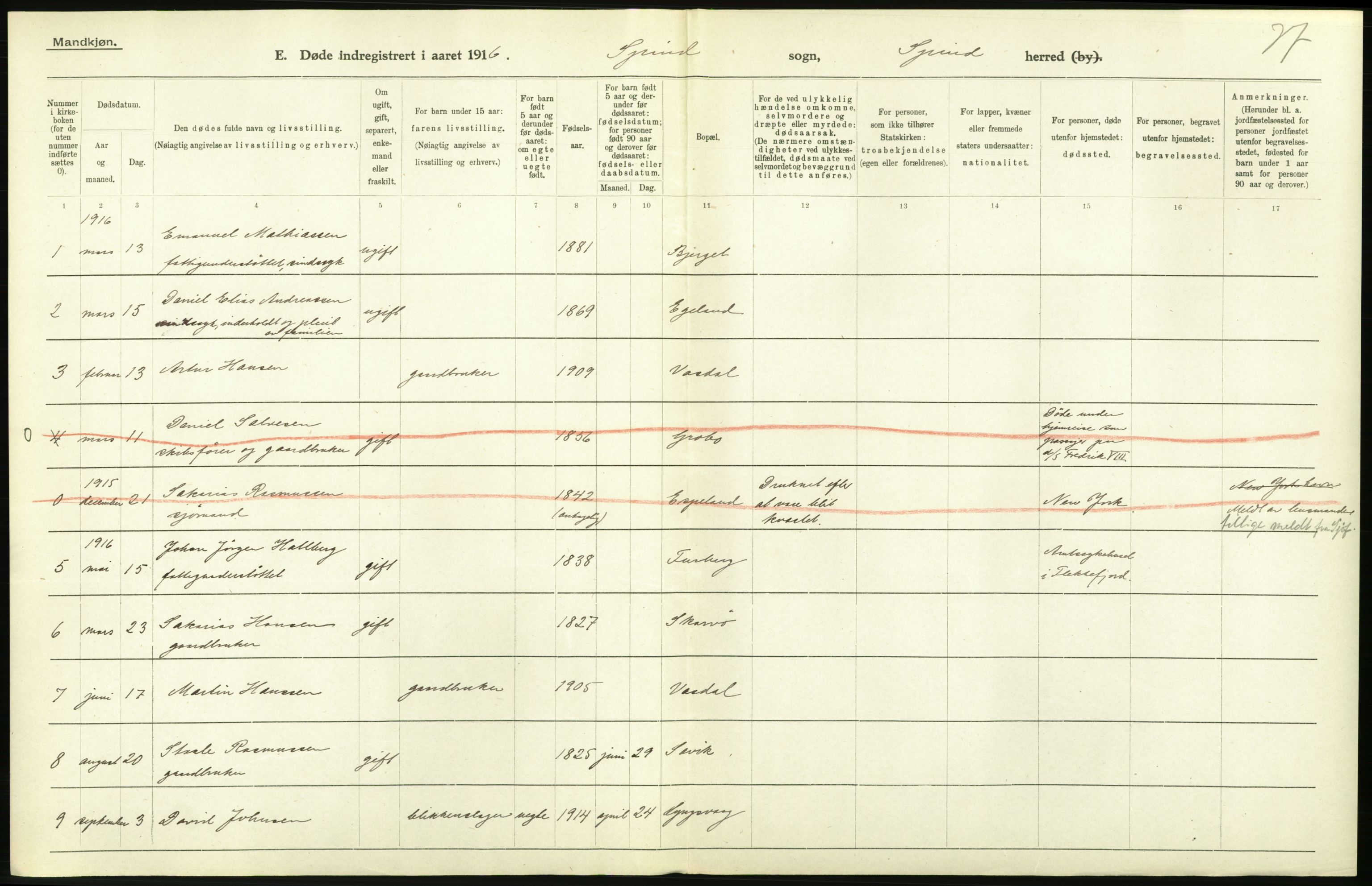 Statistisk sentralbyrå, Sosiodemografiske emner, Befolkning, RA/S-2228/D/Df/Dfb/Dfbf/L0028: Lister og Mandals amt: Gifte, døde, dødfødte. Bygder og byer., 1916, p. 140