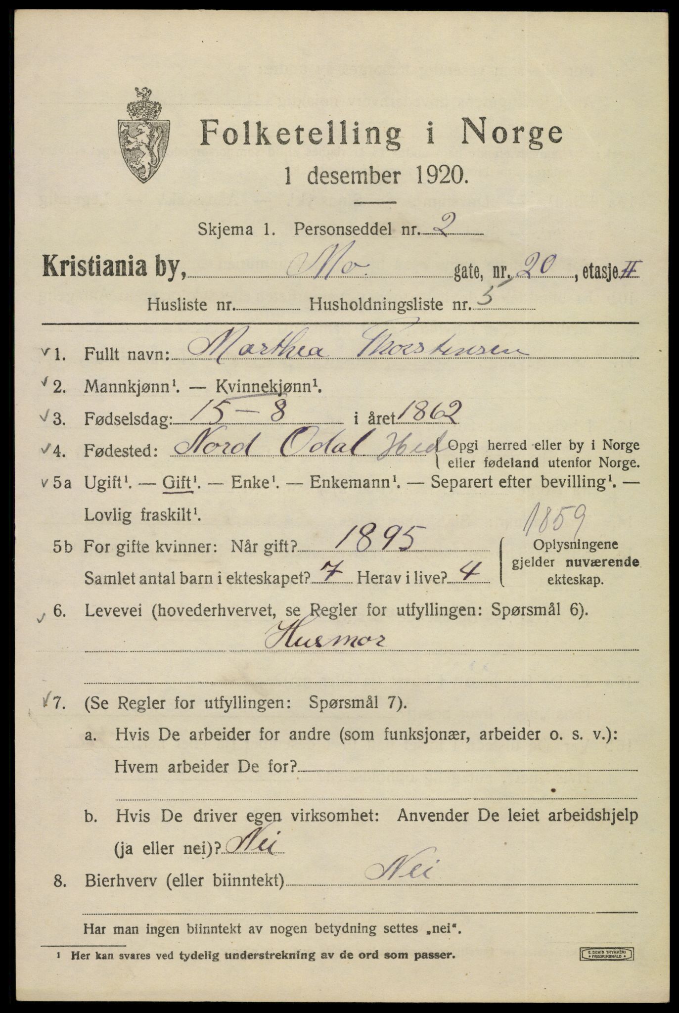 SAO, 1920 census for Kristiania, 1920, p. 395765