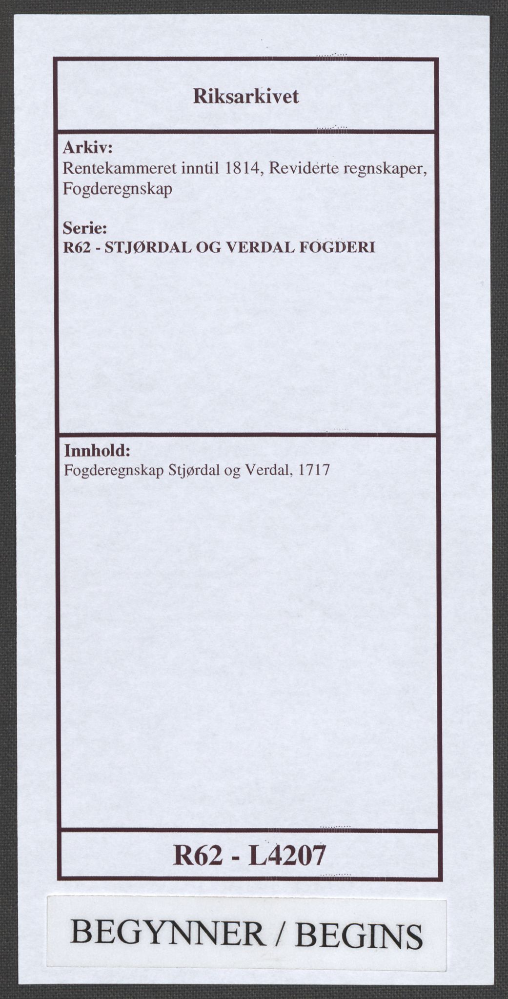 Rentekammeret inntil 1814, Reviderte regnskaper, Fogderegnskap, AV/RA-EA-4092/R62/L4207: Fogderegnskap Stjørdal og Verdal, 1717, p. 1