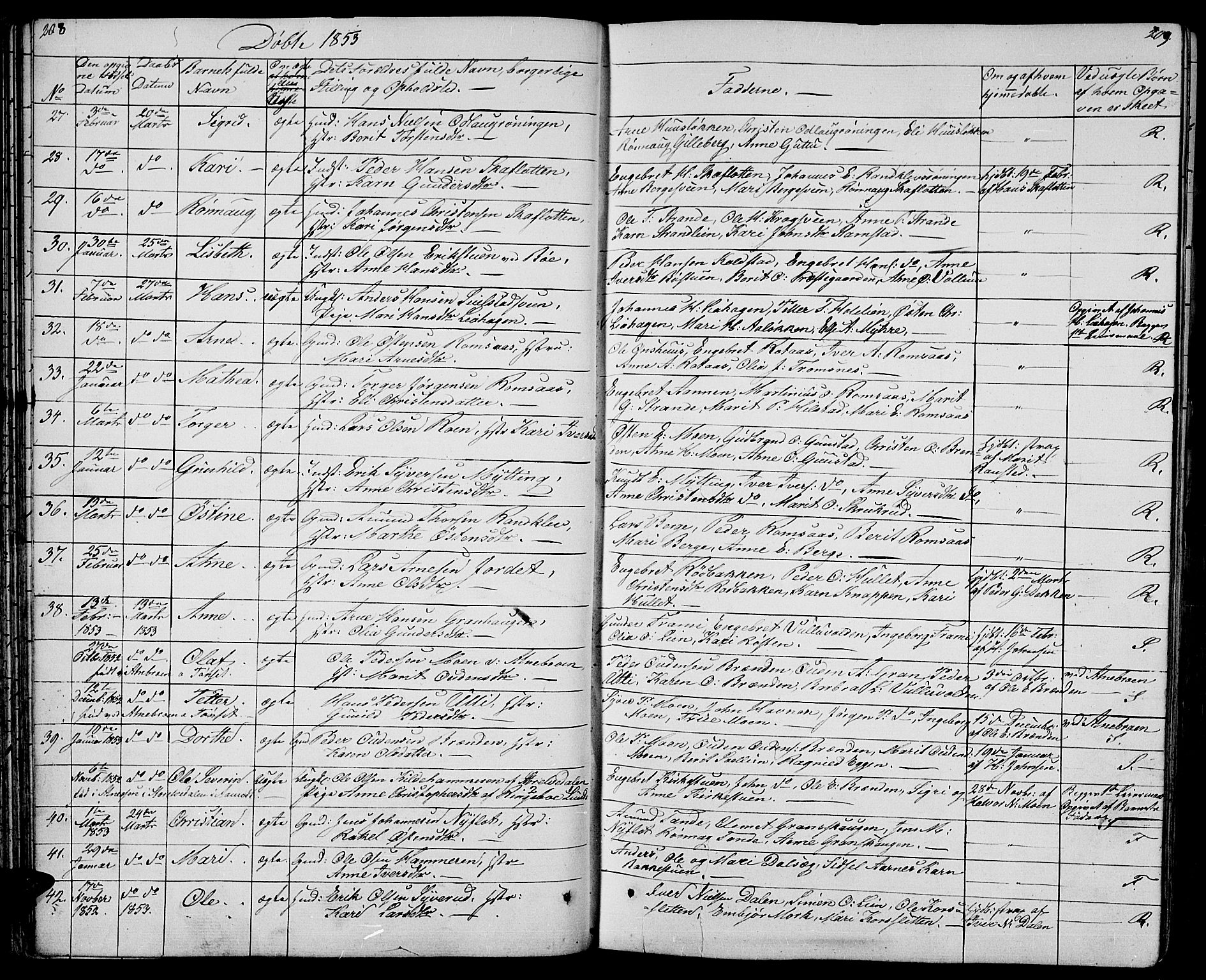 Ringebu prestekontor, AV/SAH-PREST-082/H/Ha/Hab/L0002: Parish register (copy) no. 2, 1839-1853, p. 208-209