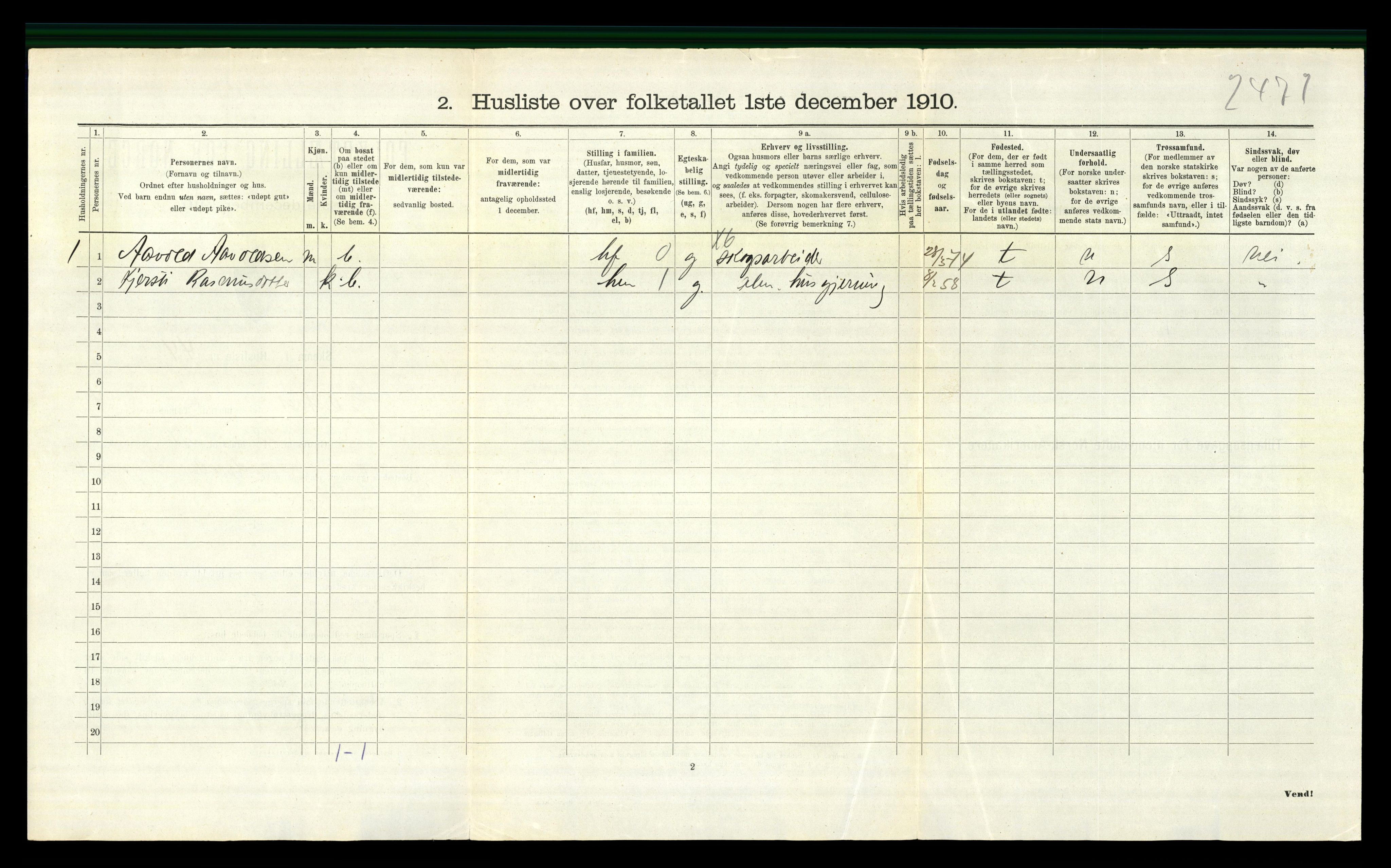 RA, 1910 census for Gjerstad, 1910, p. 626