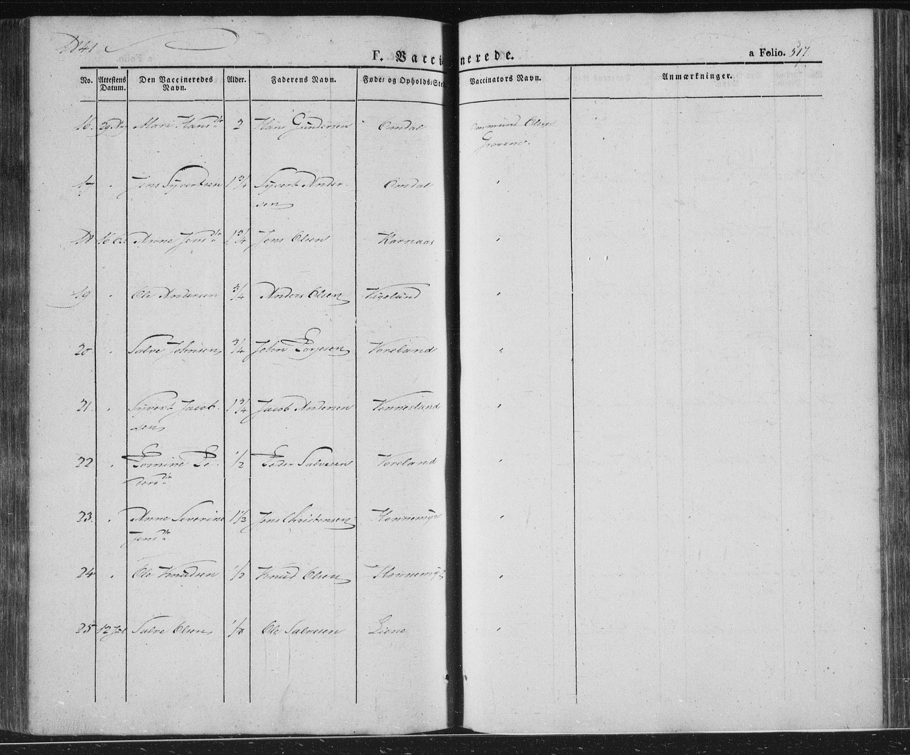 Vennesla sokneprestkontor, AV/SAK-1111-0045/Fa/Fac/L0004: Parish register (official) no. A 4, 1834-1855, p. 517