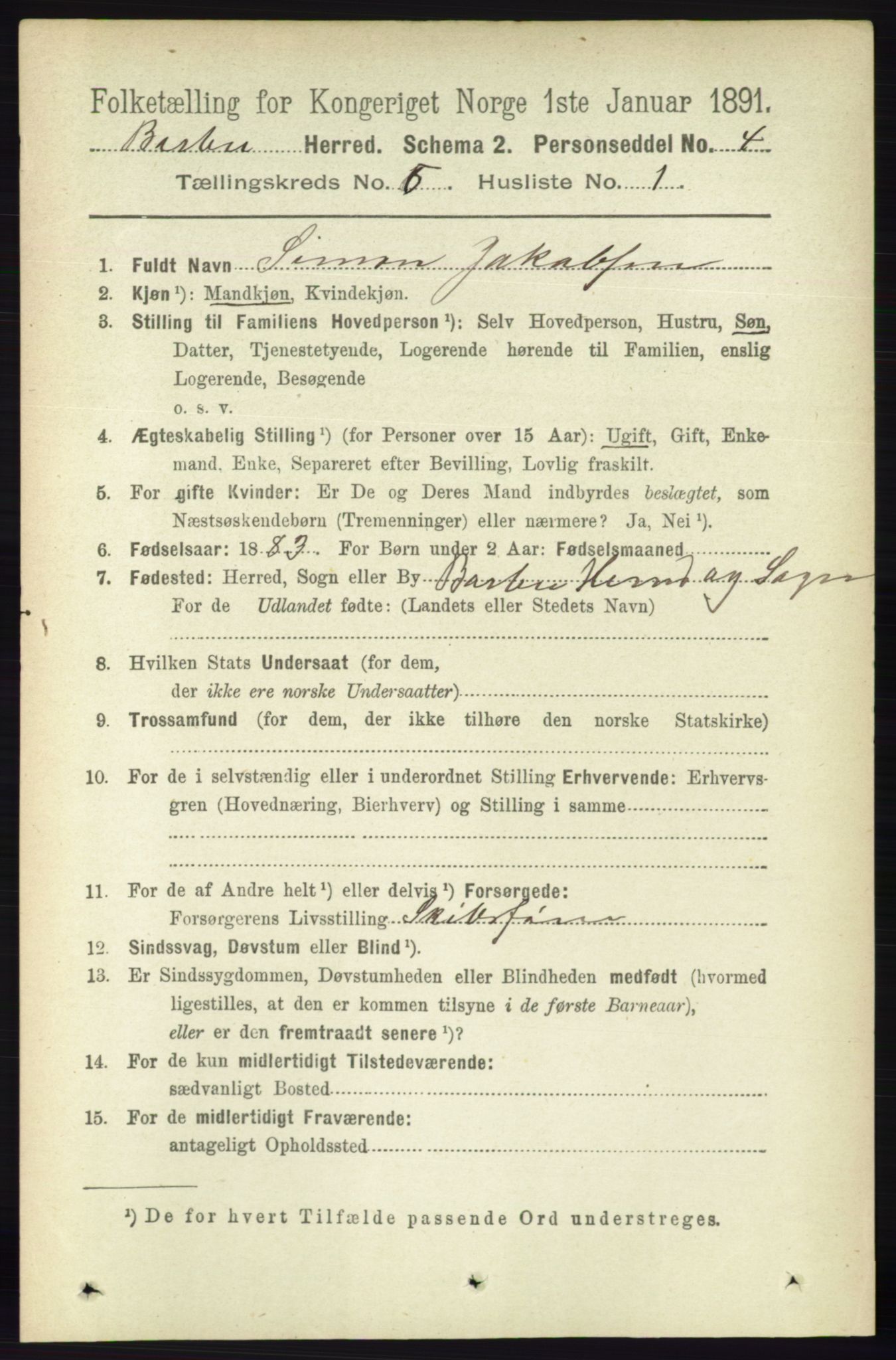 RA, 1891 census for 0990 Barbu, 1891, p. 4423