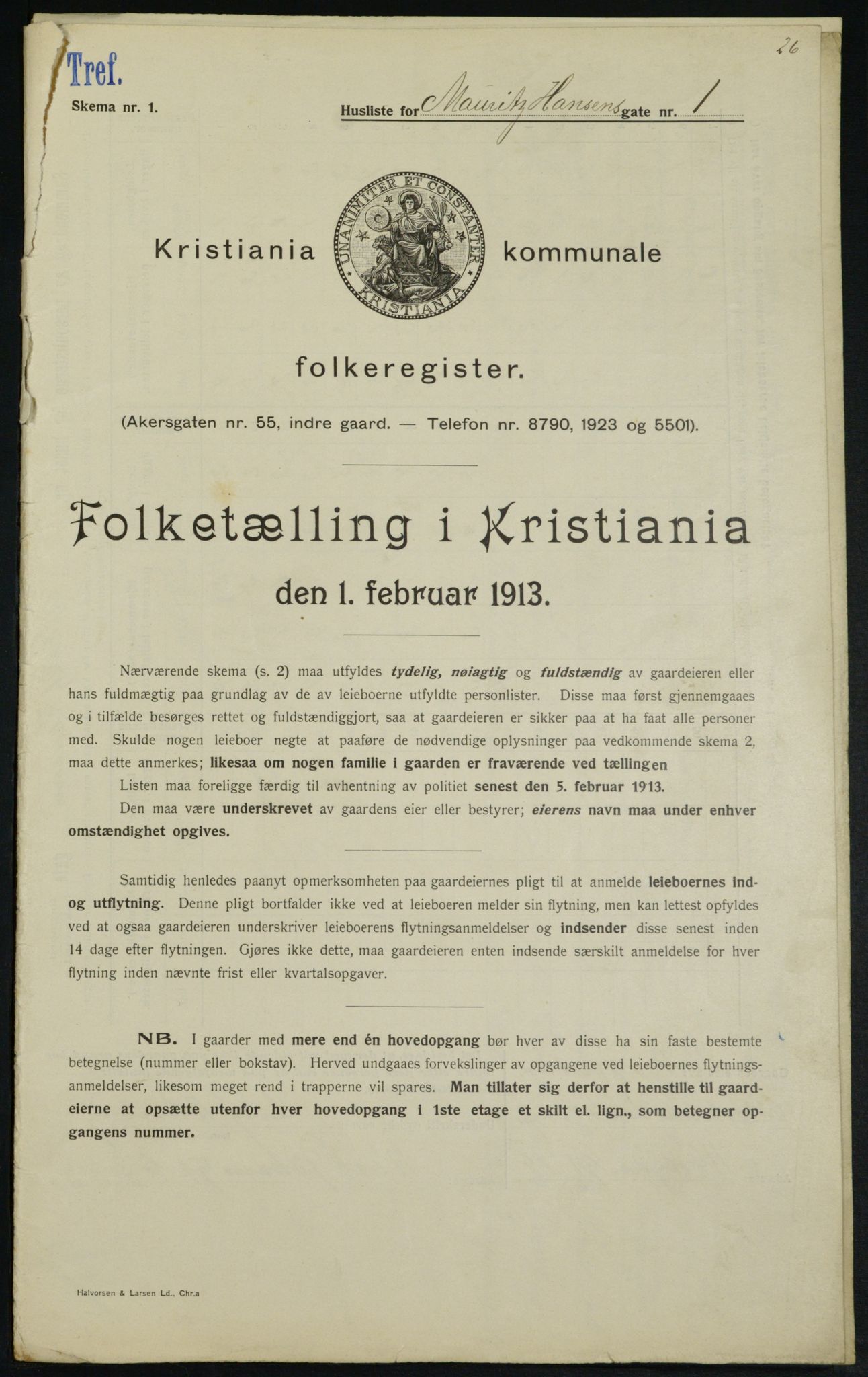 OBA, Municipal Census 1913 for Kristiania, 1913, p. 64665