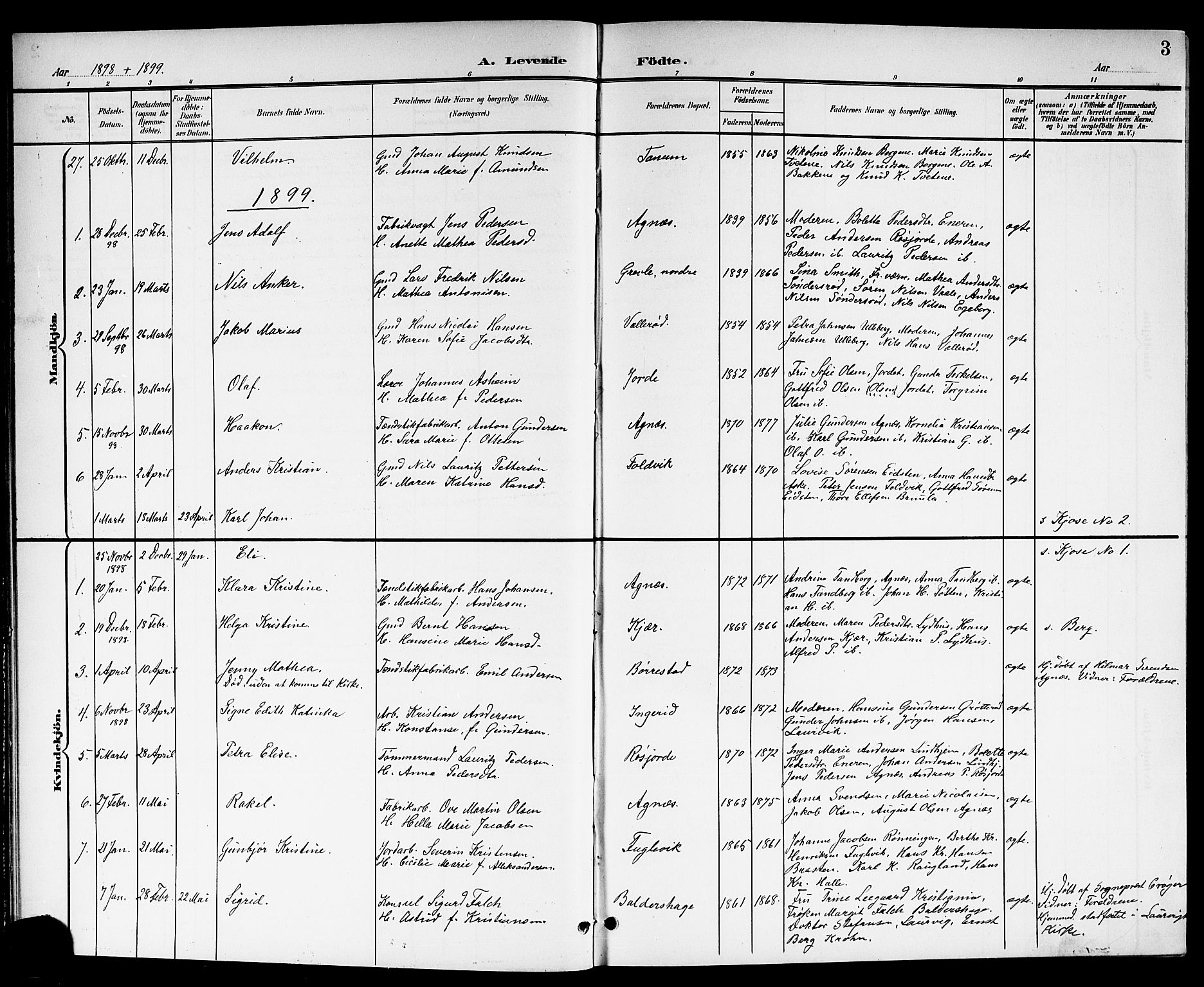 Brunlanes kirkebøker, SAKO/A-342/G/Ga/L0004: Parish register (copy) no. I 4, 1898-1921, p. 3