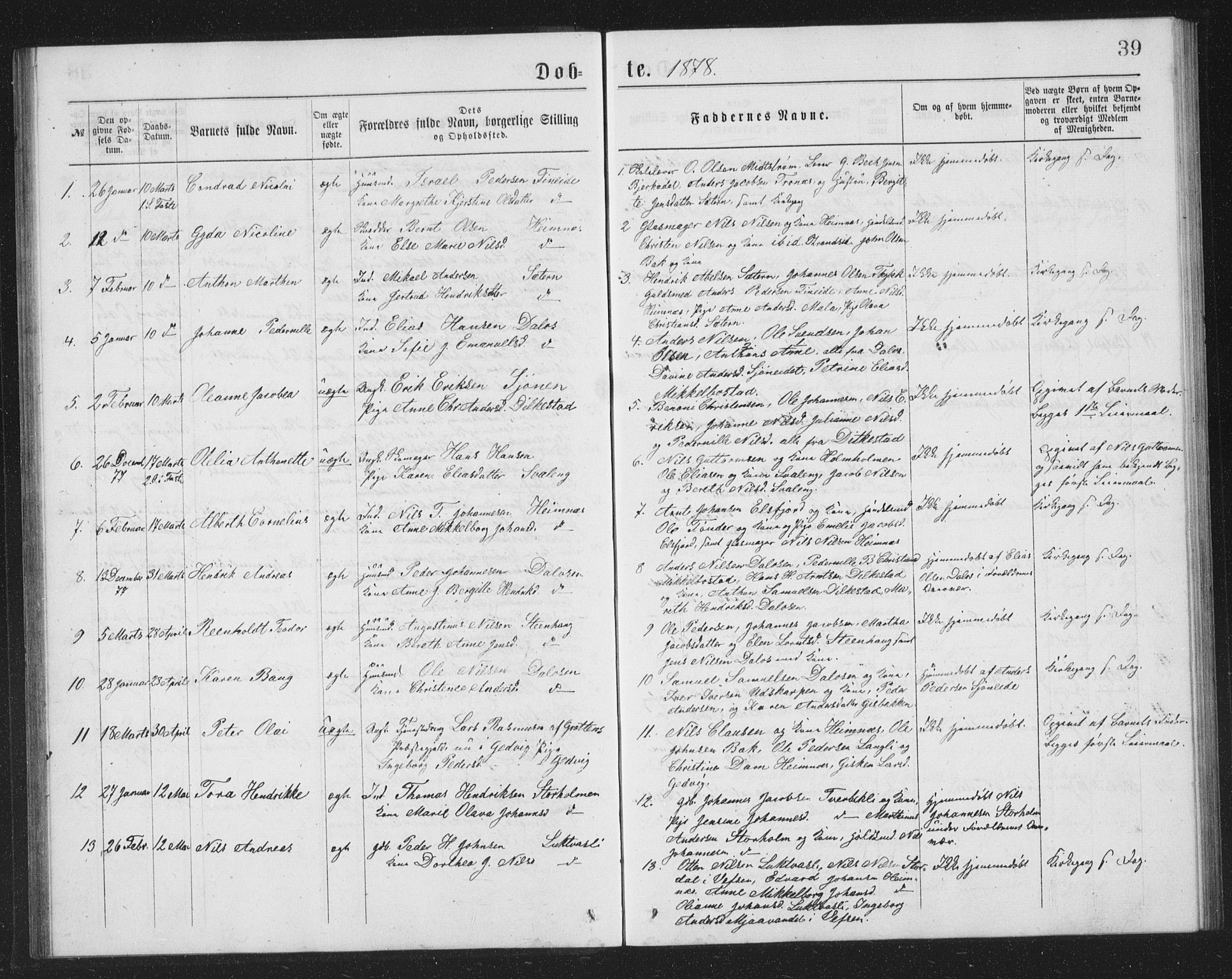 Ministerialprotokoller, klokkerbøker og fødselsregistre - Nordland, AV/SAT-A-1459/825/L0369: Parish register (copy) no. 825C06, 1873-1885, p. 39