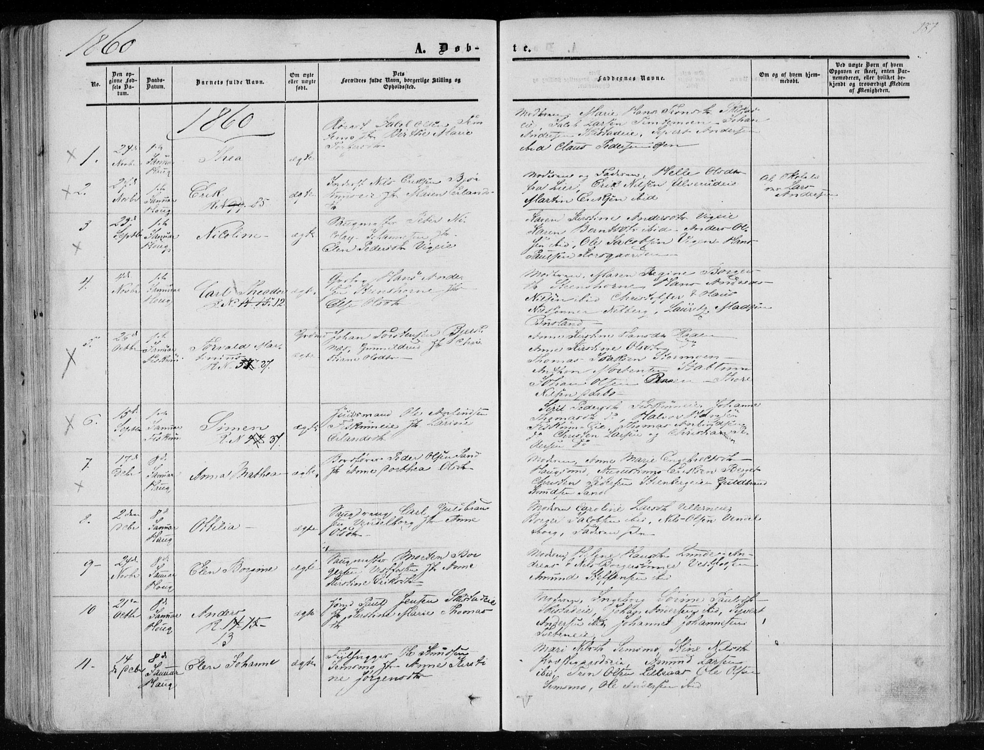 Eiker kirkebøker, SAKO/A-4/F/Fa/L0015a: Parish register (official) no. I 15A, 1854-1860, p. 187