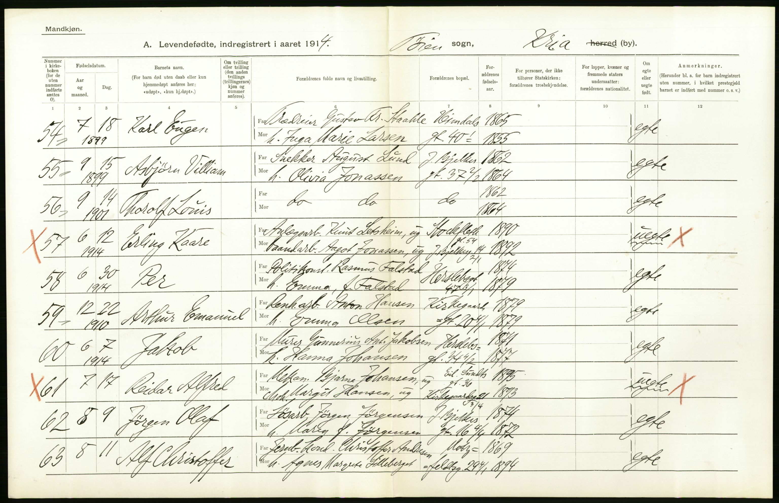 Statistisk sentralbyrå, Sosiodemografiske emner, Befolkning, AV/RA-S-2228/D/Df/Dfb/Dfbd/L0005: Kristiania: Levendefødte menn og kvinner., 1914, p. 376