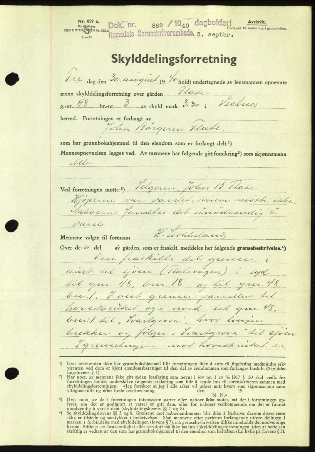 Romsdal sorenskriveri, AV/SAT-A-4149/1/2/2C: Mortgage book no. A8, 1939-1940, Diary no: : 862/1940