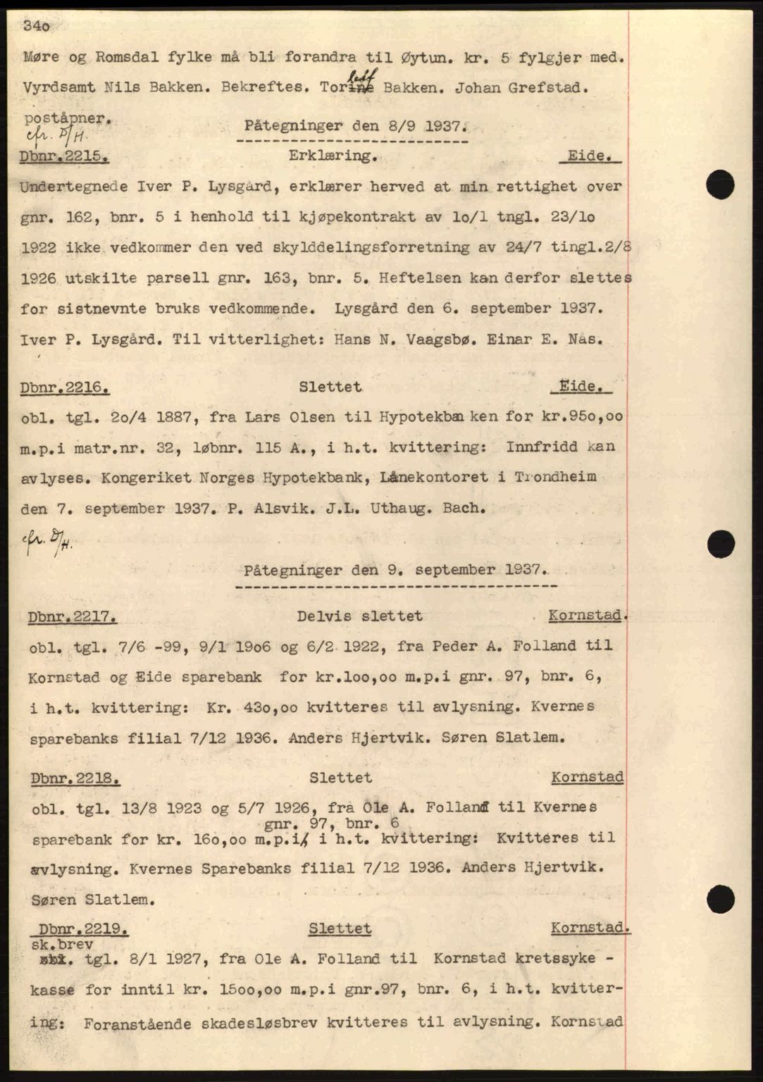 Nordmøre sorenskriveri, AV/SAT-A-4132/1/2/2Ca: Mortgage book no. C80, 1936-1939, Diary no: : 2215/1937