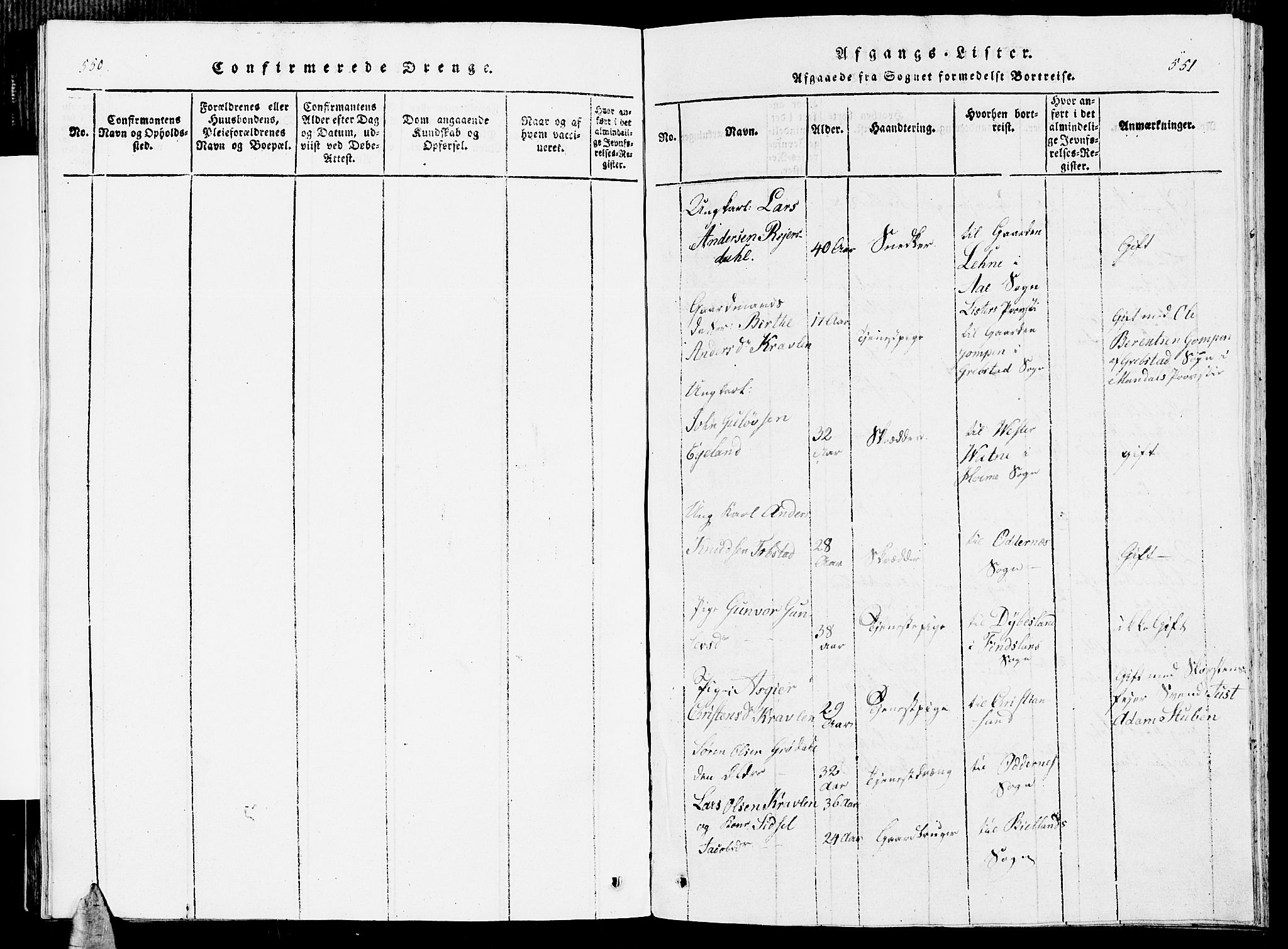 Vennesla sokneprestkontor, SAK/1111-0045/Fb/Fbc/L0001: Parish register (copy) no. B 1, 1820-1834, p. 550-551