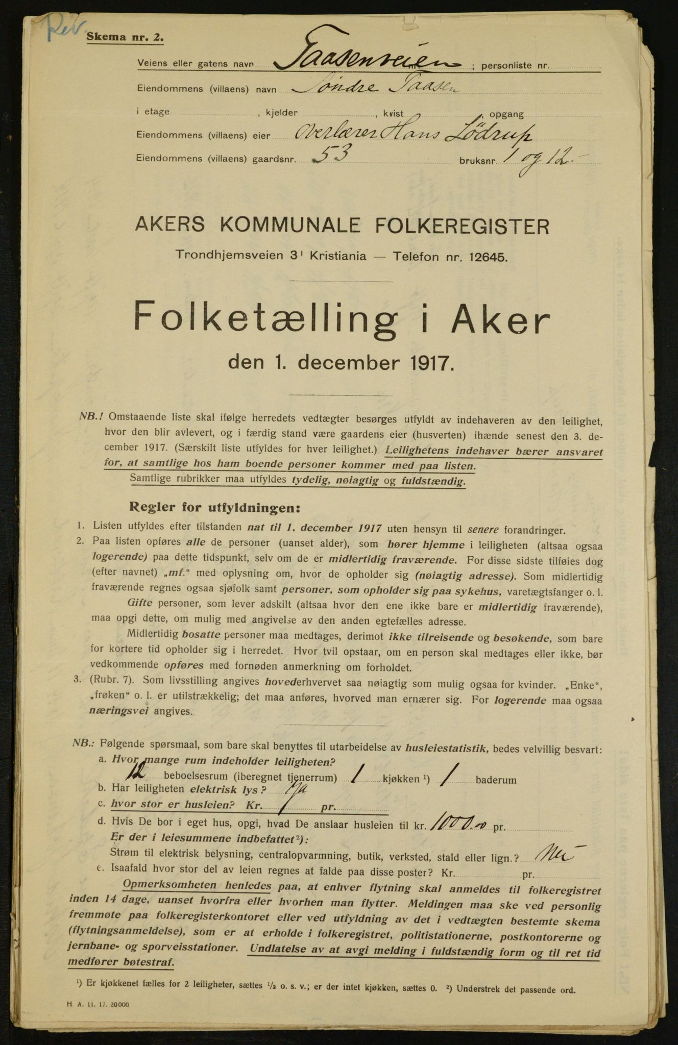 OBA, Municipal Census 1917 for Aker, 1917, p. 11700