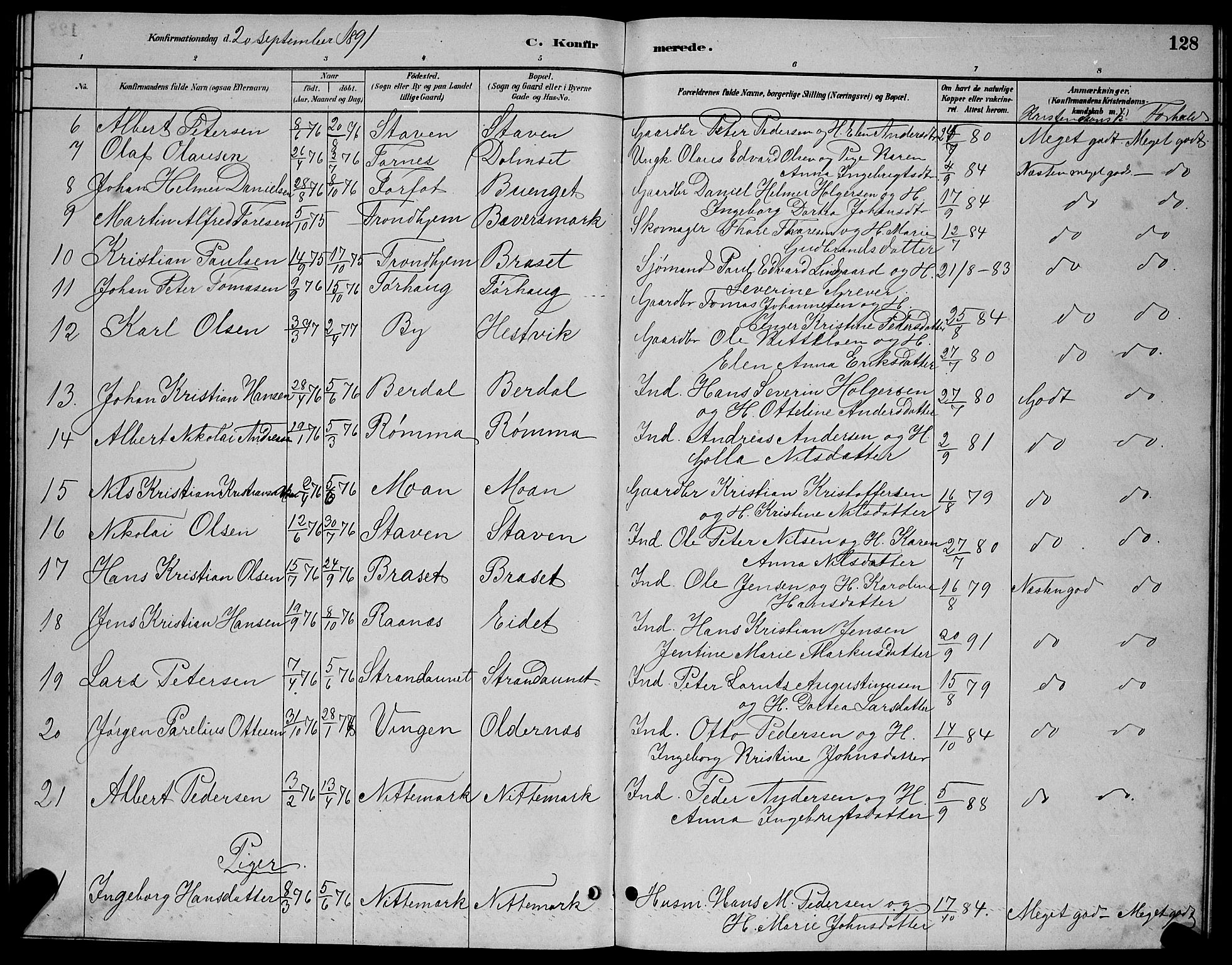 Ministerialprotokoller, klokkerbøker og fødselsregistre - Sør-Trøndelag, SAT/A-1456/655/L0687: Parish register (copy) no. 655C03, 1880-1898, p. 128