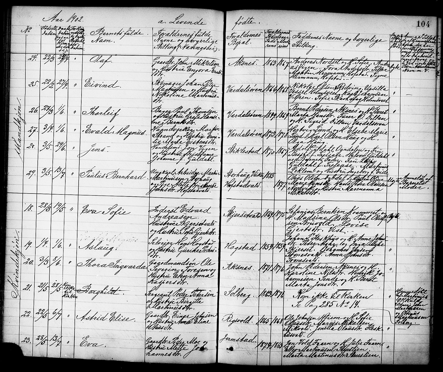 Ministerialprotokoller, klokkerbøker og fødselsregistre - Nord-Trøndelag, SAT/A-1458/723/L0257: Parish register (copy) no. 723C05, 1890-1907, p. 104