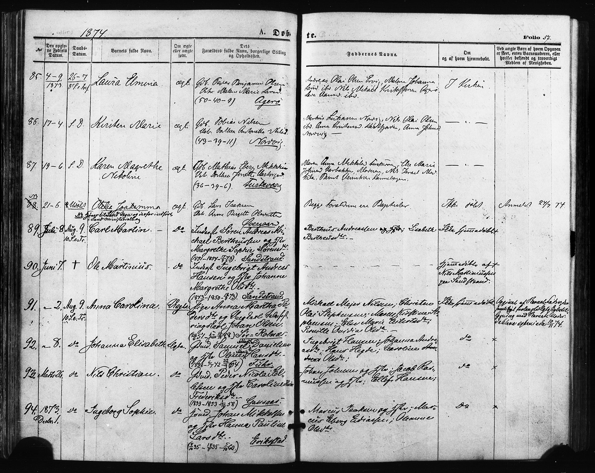 Trondenes sokneprestkontor, SATØ/S-1319/H/Ha/L0013kirke: Parish register (official) no. 13, 1870-1878, p. 57