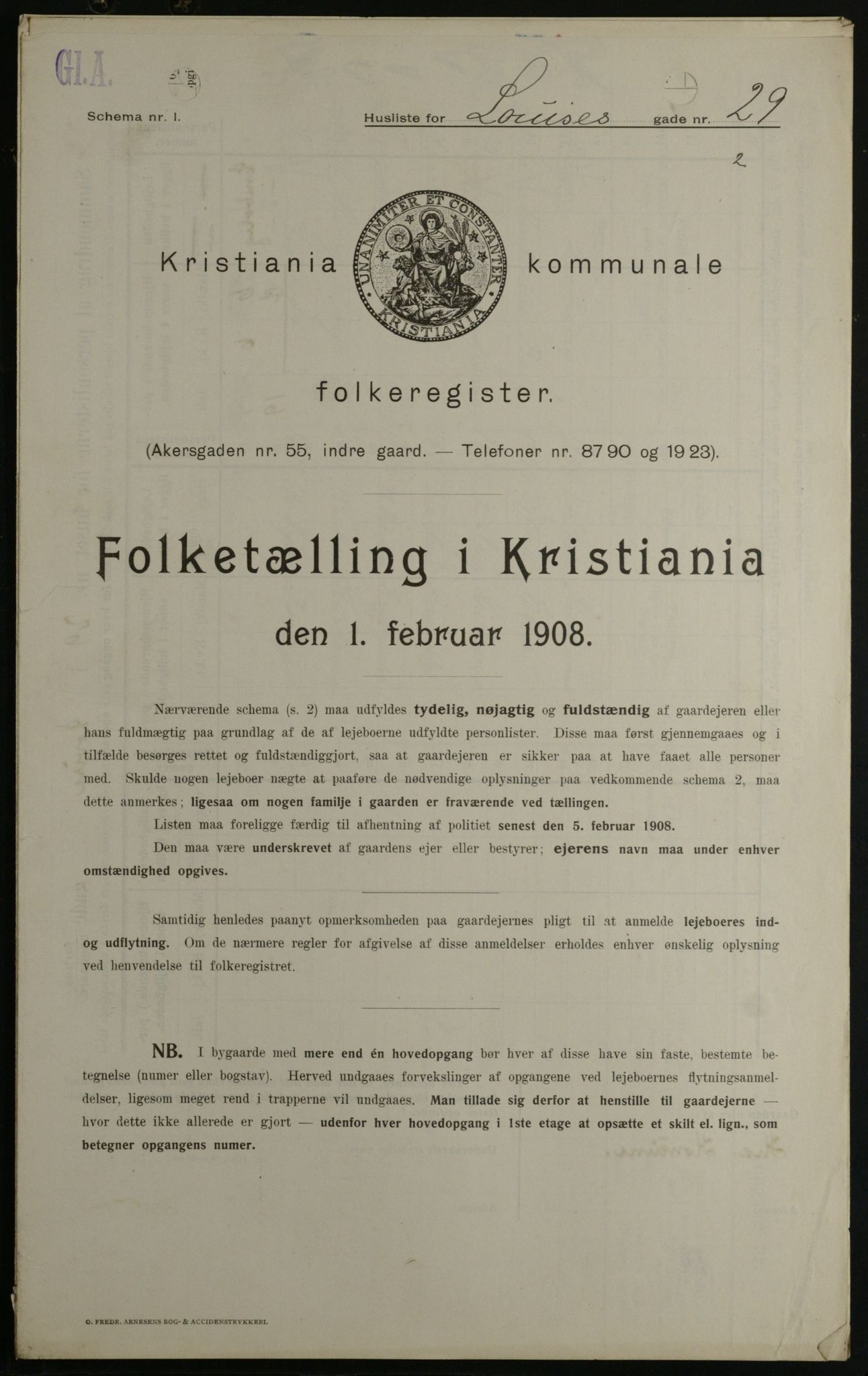 OBA, Municipal Census 1908 for Kristiania, 1908, p. 52308