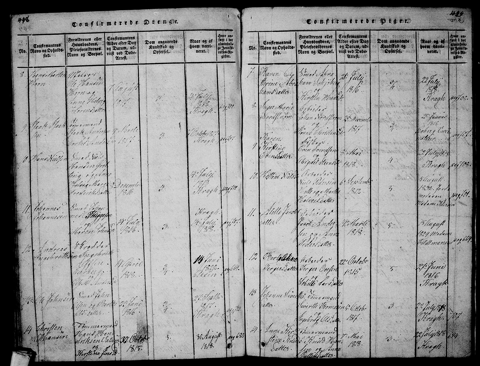 Larvik kirkebøker, AV/SAKO-A-352/G/Gb/L0001: Parish register (copy) no. II 1, 1818-1843, p. 498-499