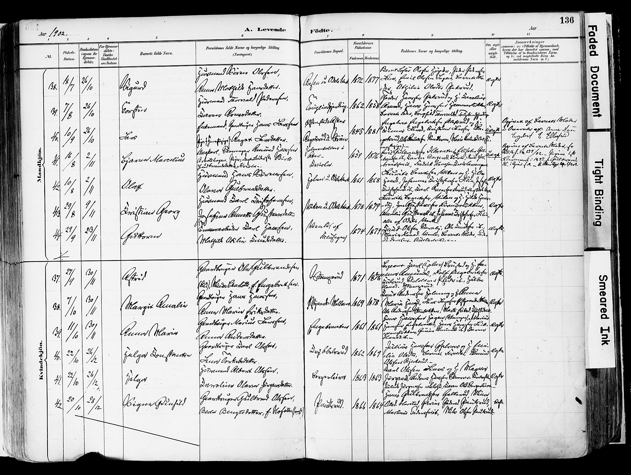 Sør-Odal prestekontor, SAH/PREST-030/H/Ha/Haa/L0006: Parish register (official) no. 6, 1886-1931, p. 136