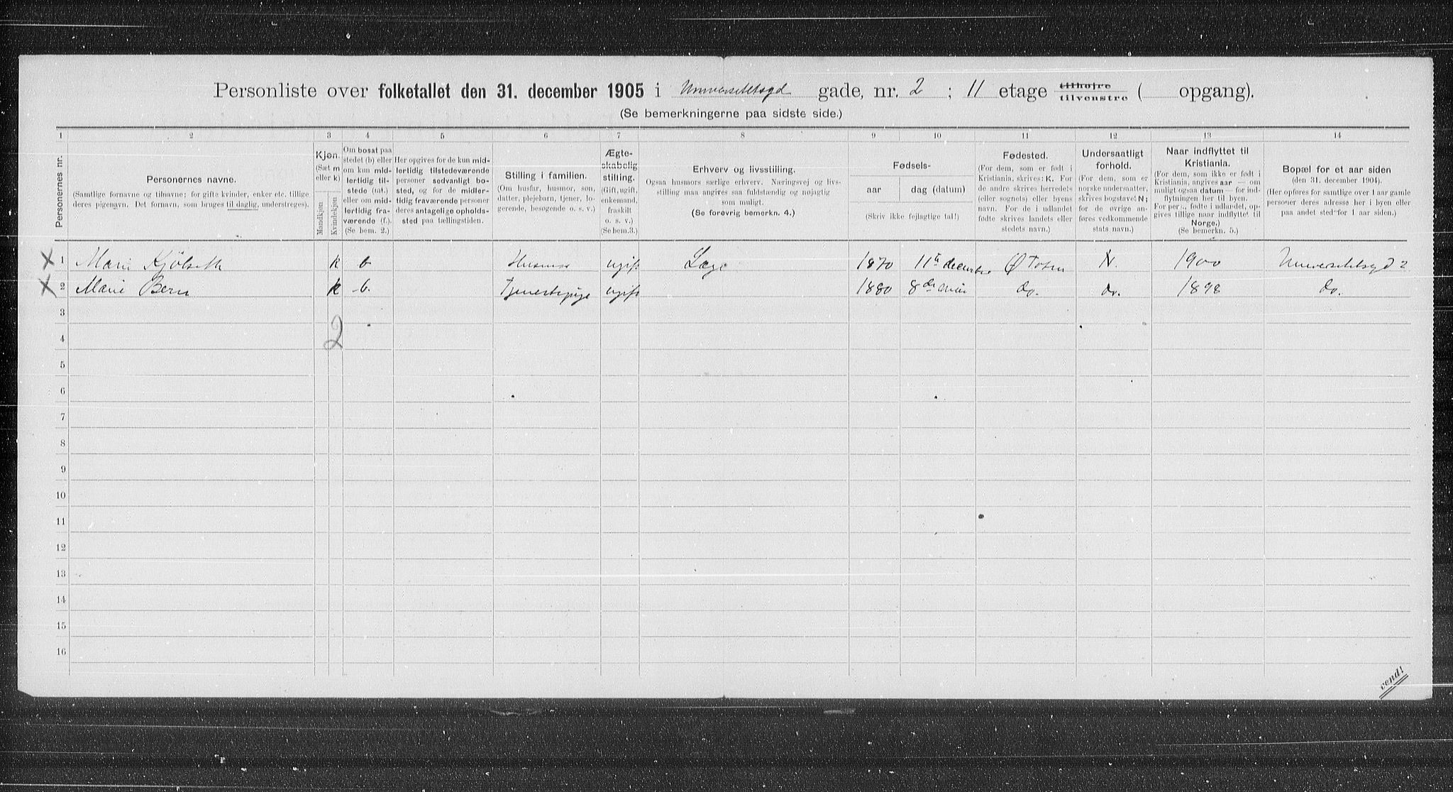 OBA, Municipal Census 1905 for Kristiania, 1905, p. 62974