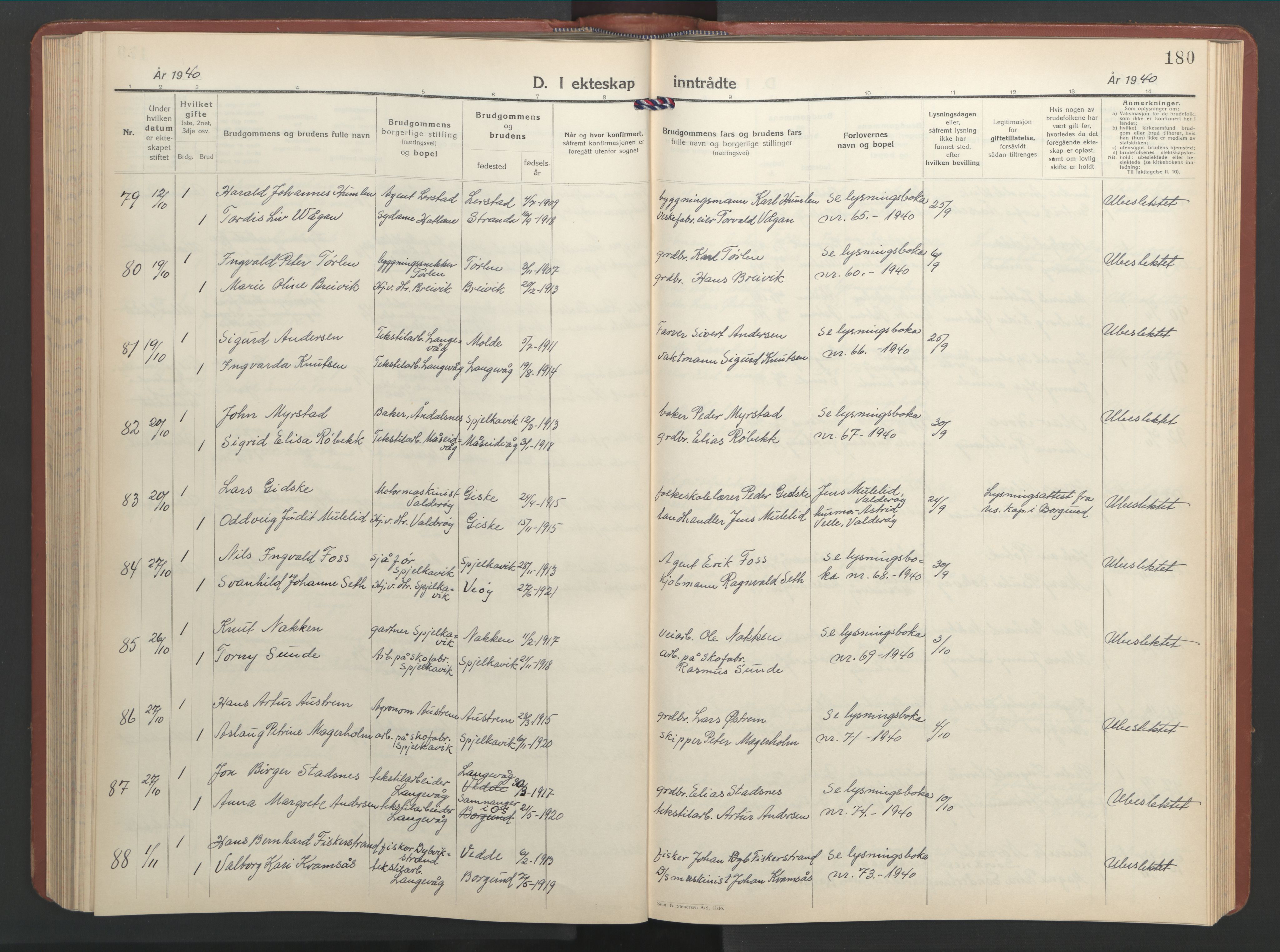 Ministerialprotokoller, klokkerbøker og fødselsregistre - Møre og Romsdal, AV/SAT-A-1454/528/L0437: Parish register (copy) no. 528C18, 1939-1948, p. 180